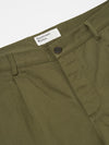 Close-up of the light olive twill Duke Pant on a white background. The pants feature a button closure and visible twill texture.