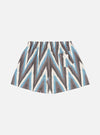 The Ecru Ikat II Cotton Boxer Short on a white background. The shorts have a blue, gray, and white ikat pattern and an elastic waistband.