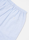 Close-up of the Ice Blue Recycled Cotton Pyjama Short on a white background. The shorts feature an elastic waistband and a back pocket with a button.
