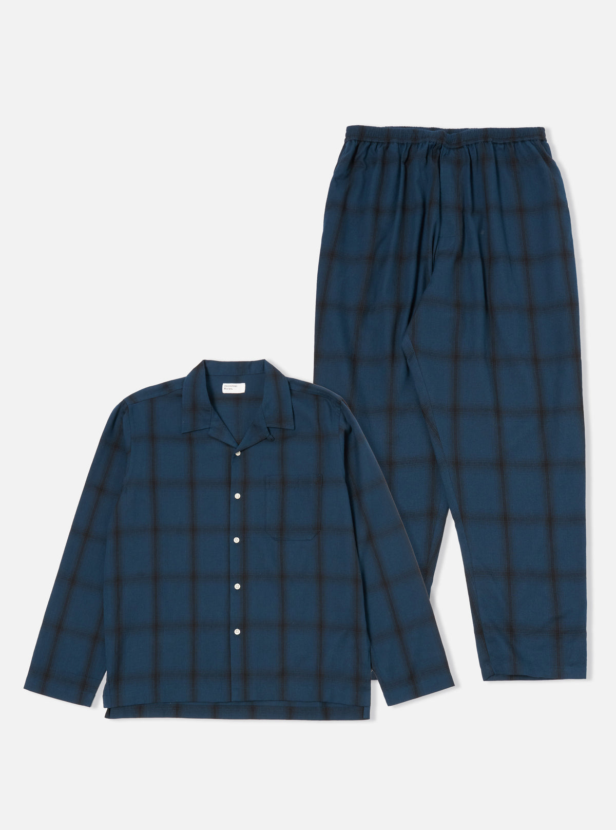Navy Shadow Check Long Pyjama Set