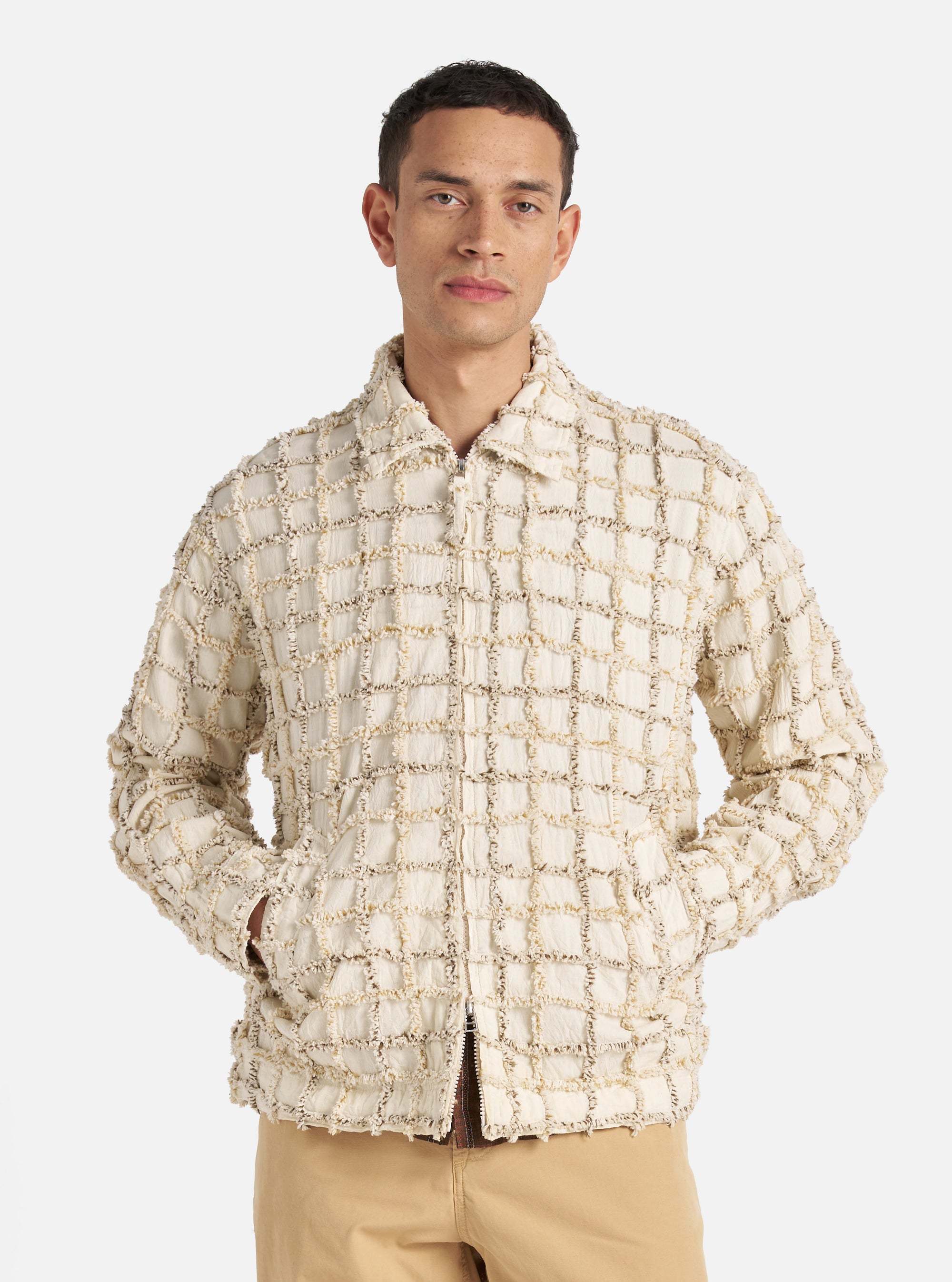 Ecru 3D Check Windcheater Jacket
