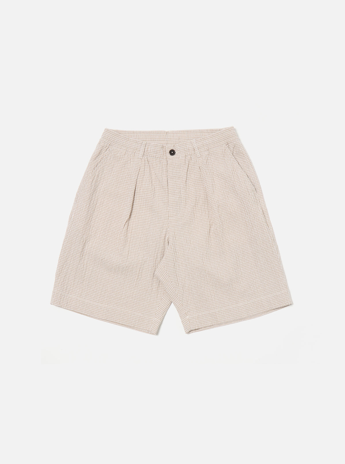 Ecru/Sand Ospina Check Cotton Pleated Track Short