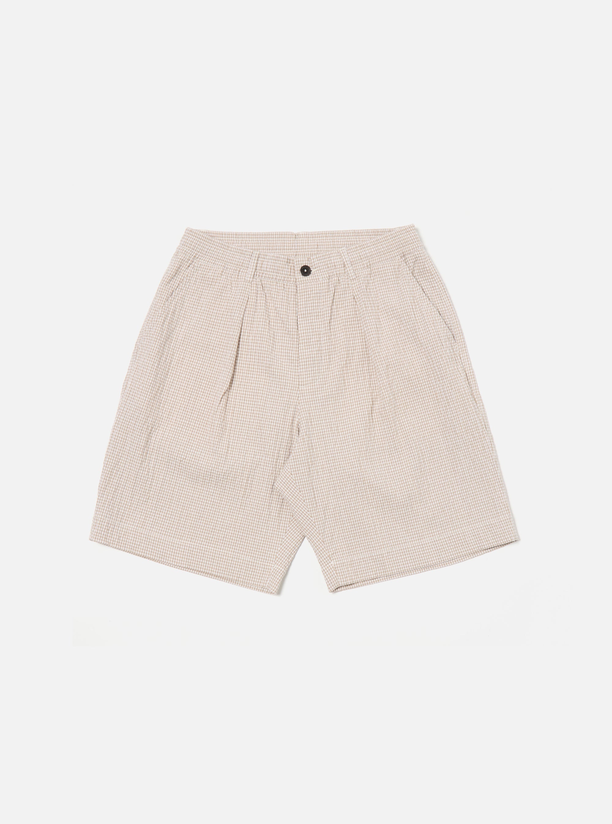 Ecru/Sand Ospina Check Cotton Pleated Track Short