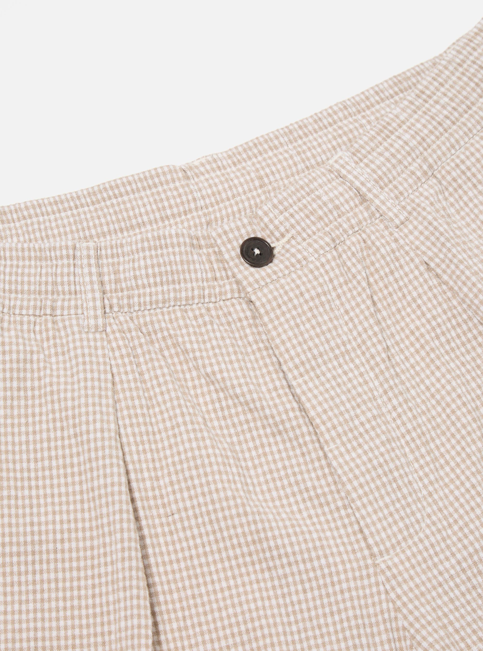 Ecru/Sand Ospina Check Cotton Pleated Track Short