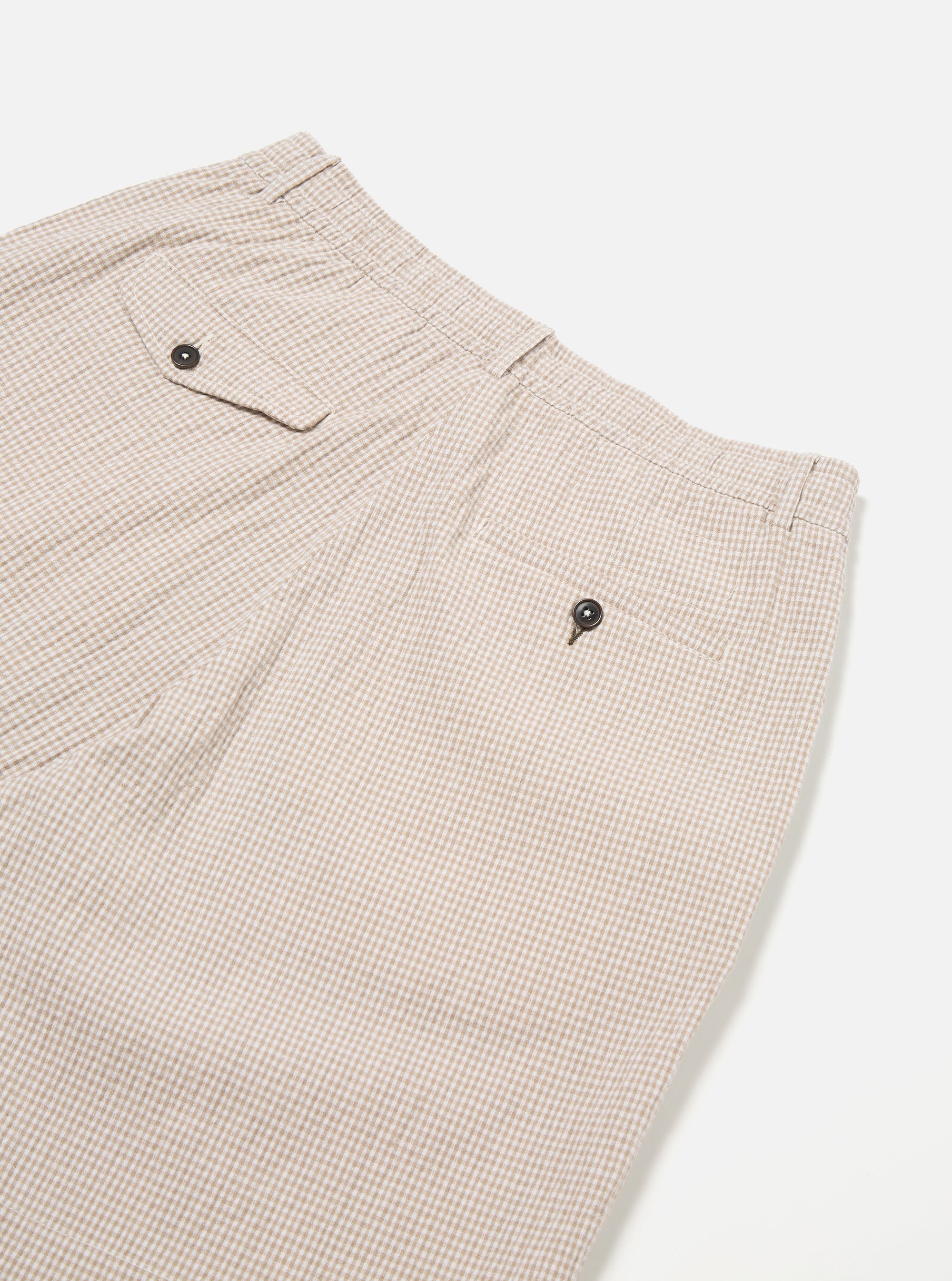 Ecru/Sand Ospina Check Cotton Pleated Track Short