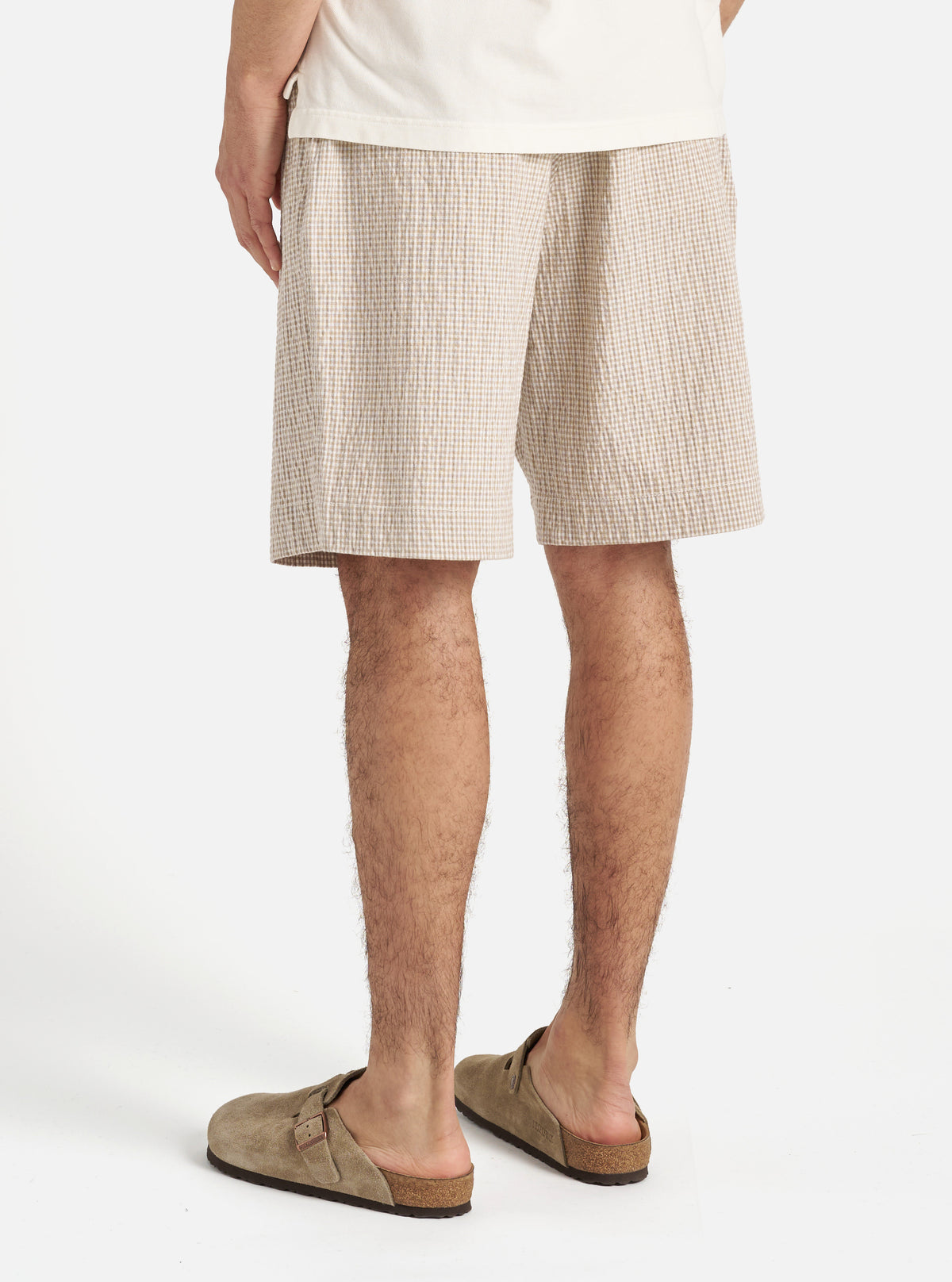 Ecru/Sand Ospina Check Cotton Pleated Track Short