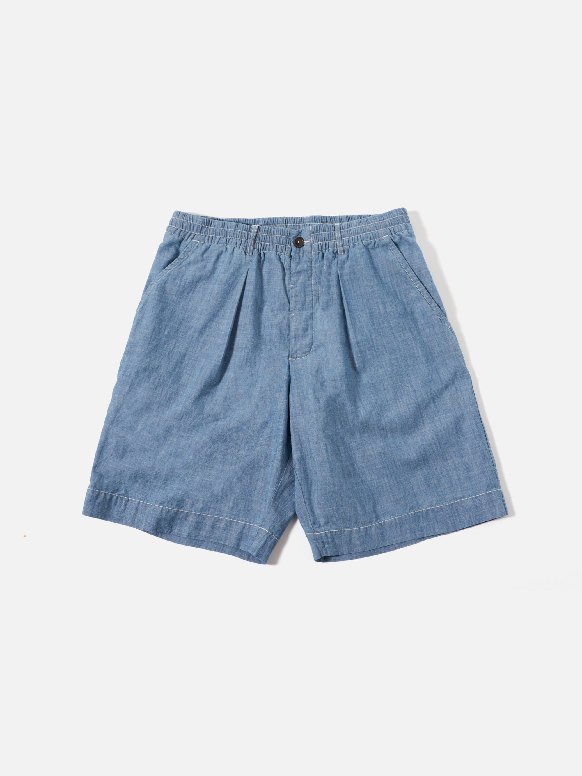 Washed Indigo Chambray Pleated Track Short