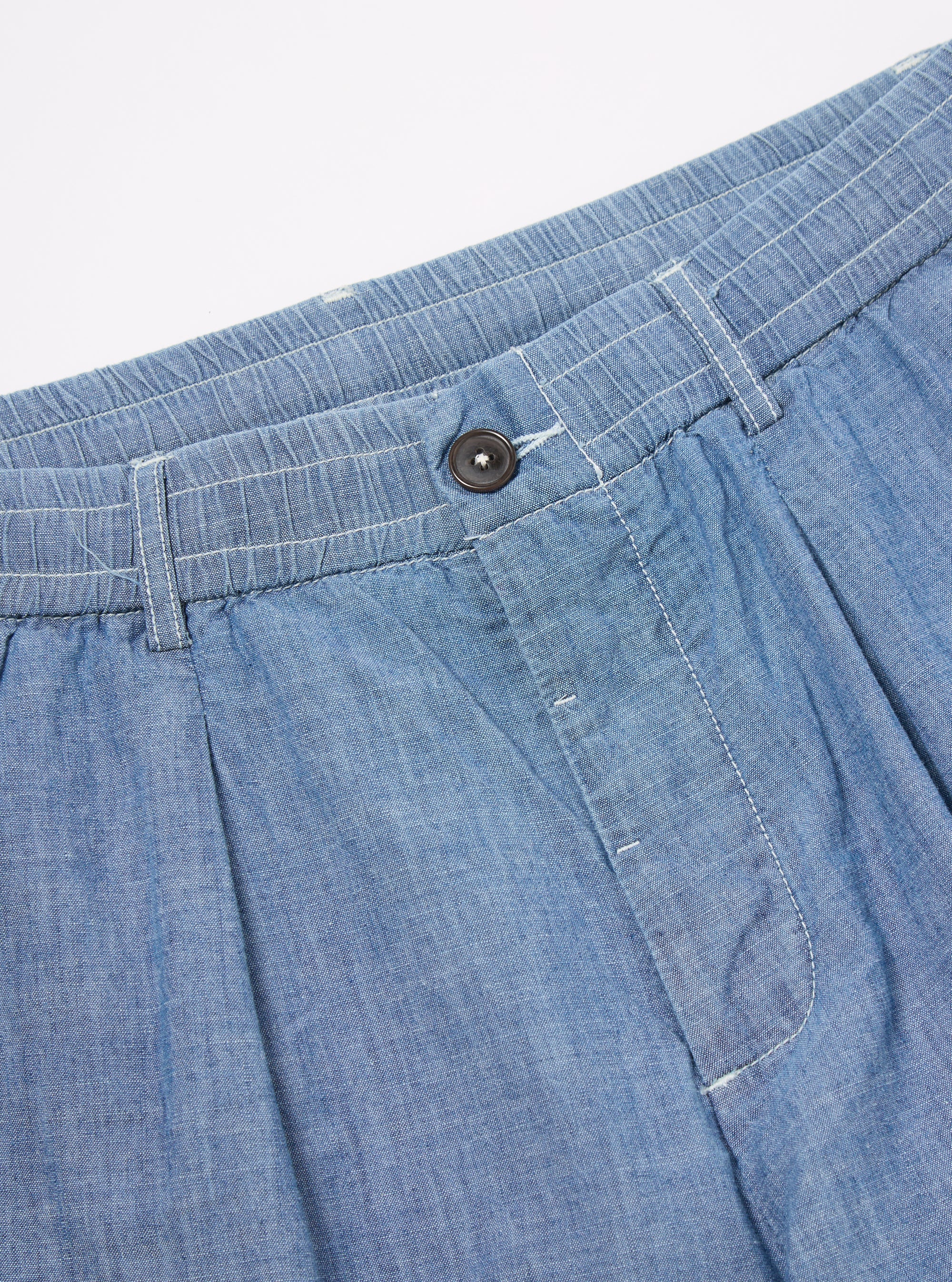 Washed Indigo Chambray Pleated Track Short