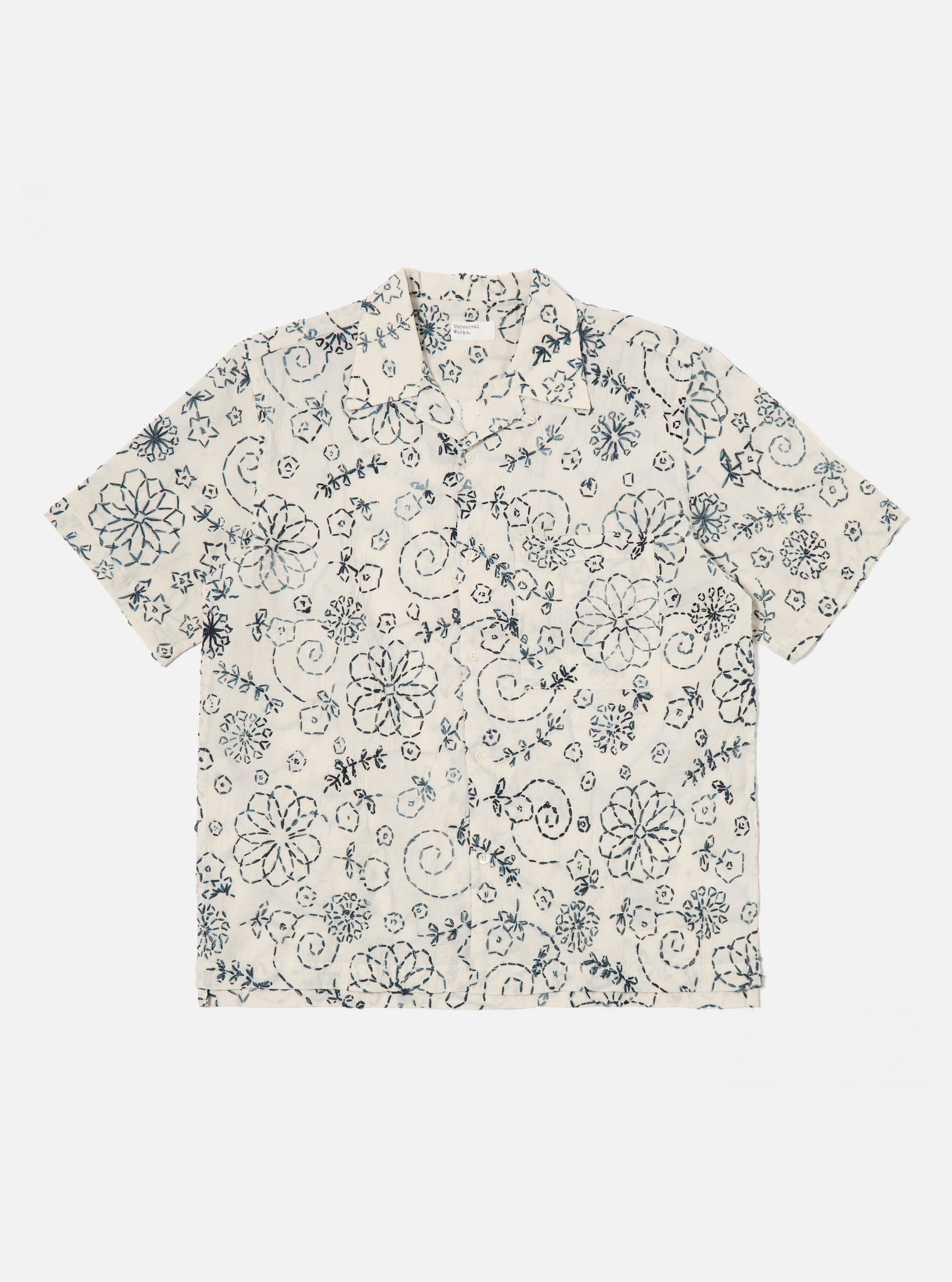 Charcoal Kantha Cotton Camp Shirt