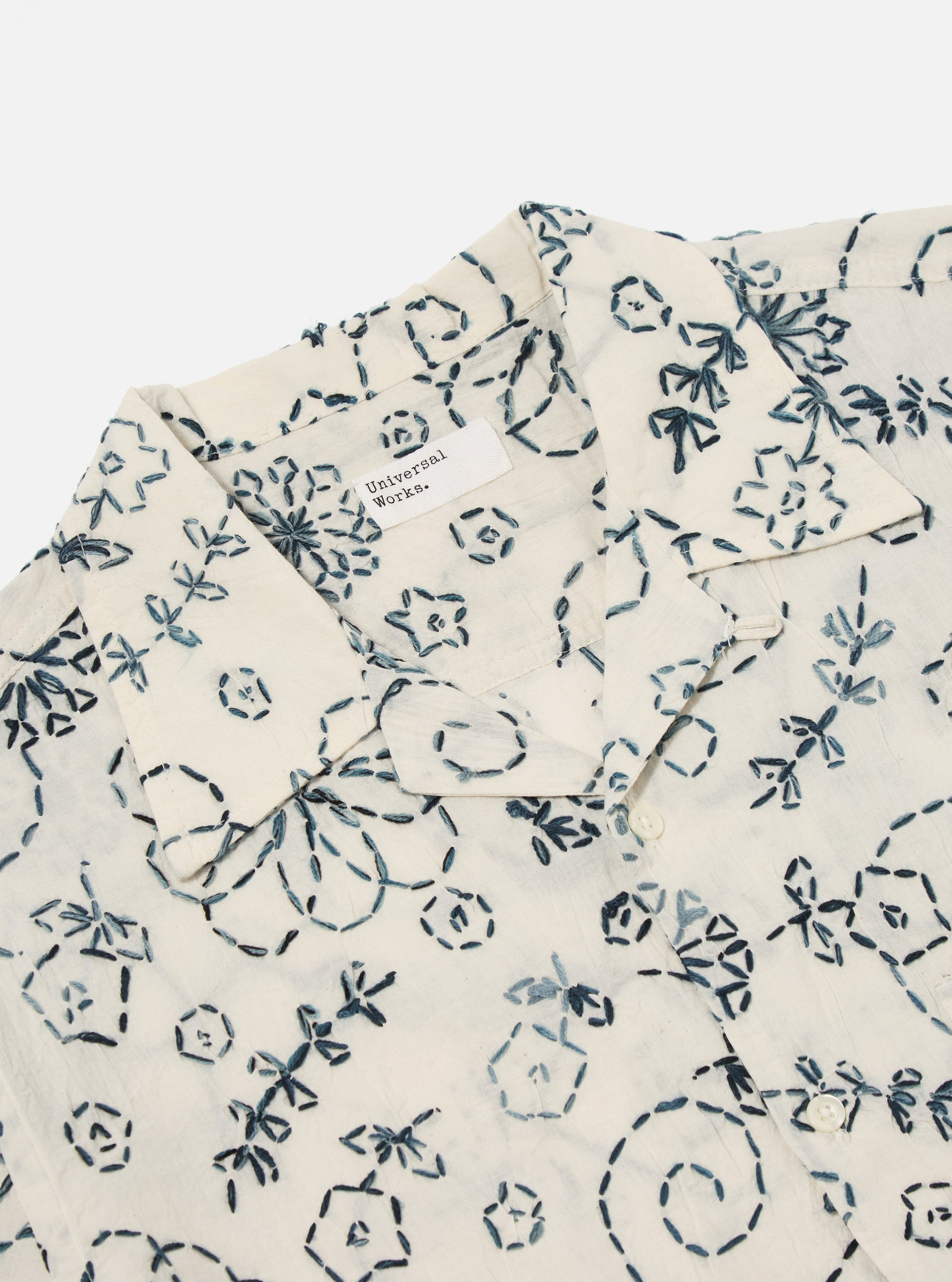 Charcoal Kantha Cotton Camp Shirt