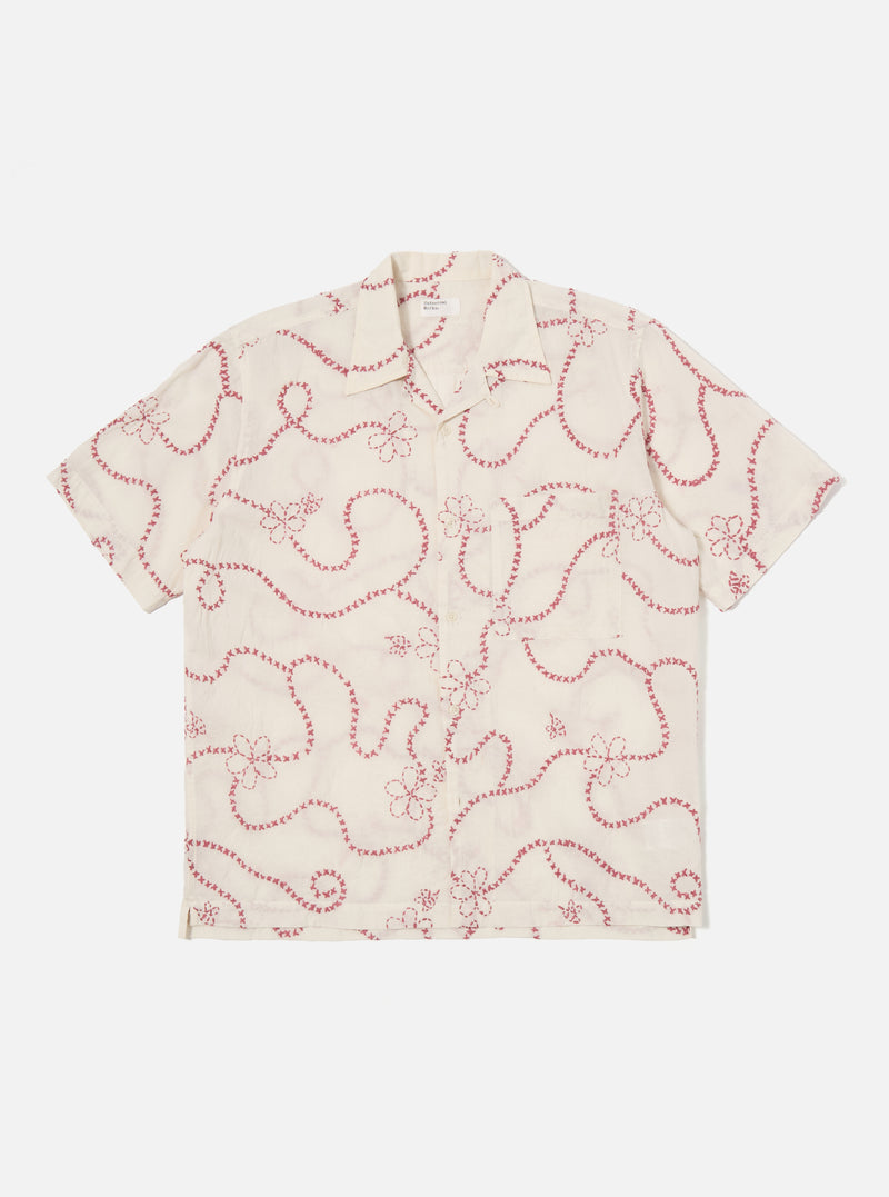 Ecru Terracotta Kantha Cotton Camp Shirt