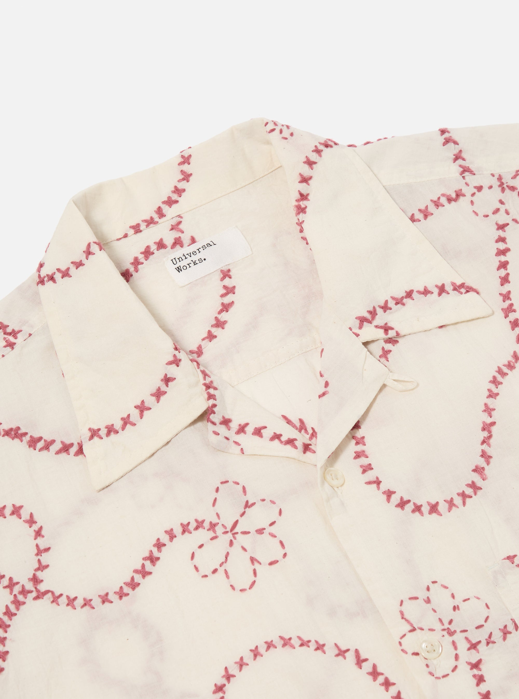 Ecru Terracotta Kantha Cotton Camp Shirt
