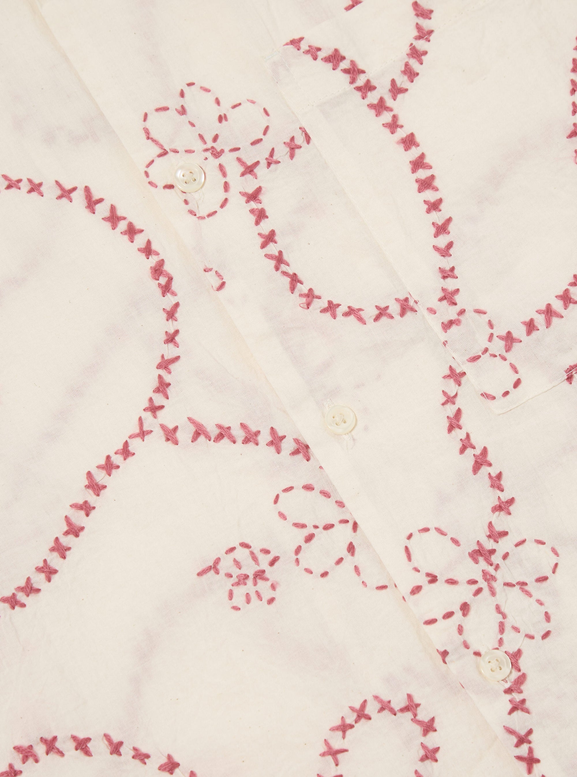 Ecru Terracotta Kantha Cotton Camp Shirt