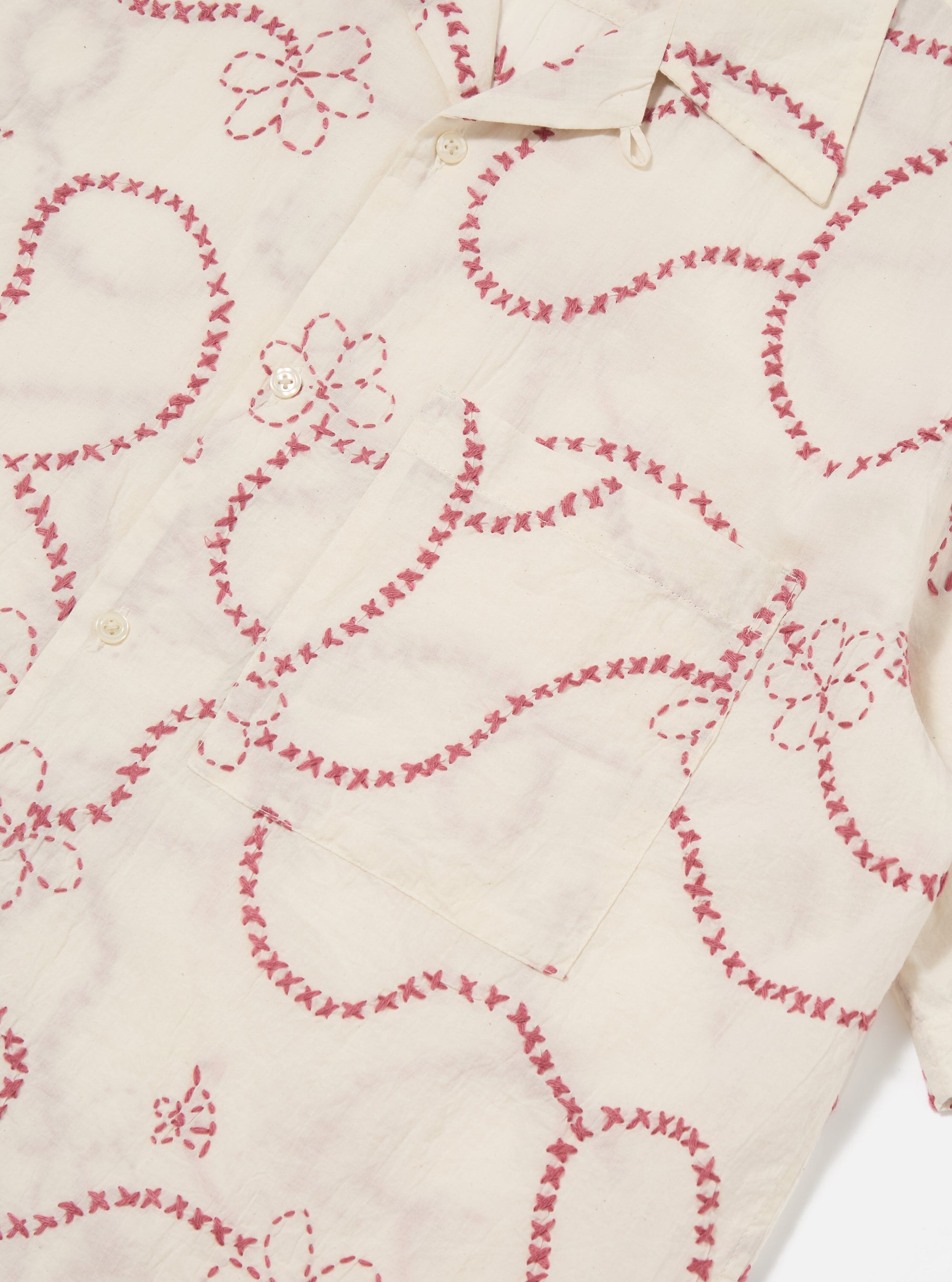Ecru Terracotta Kantha Cotton Camp Shirt