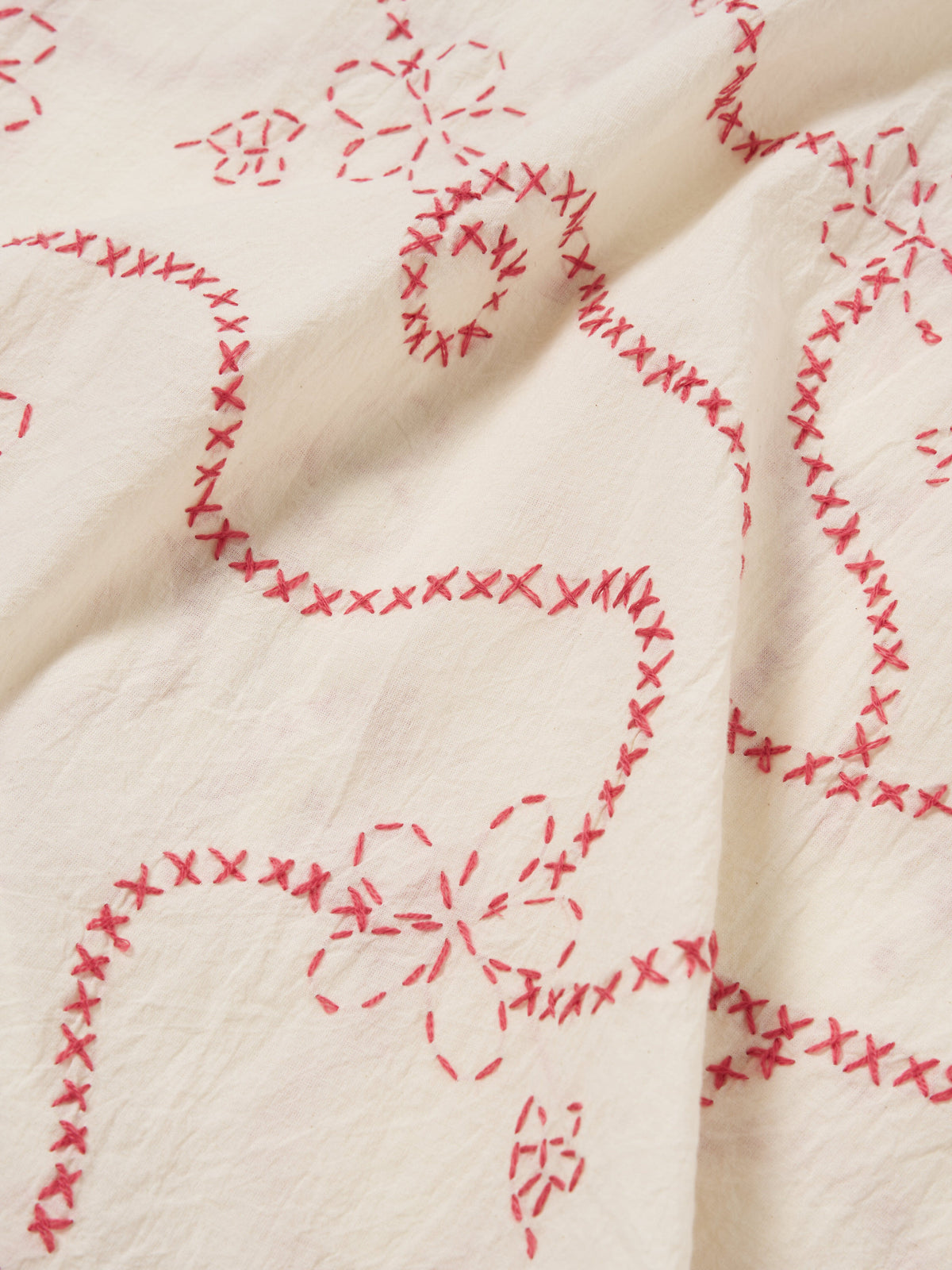 Ecru Terracotta Kantha Cotton Camp Shirt