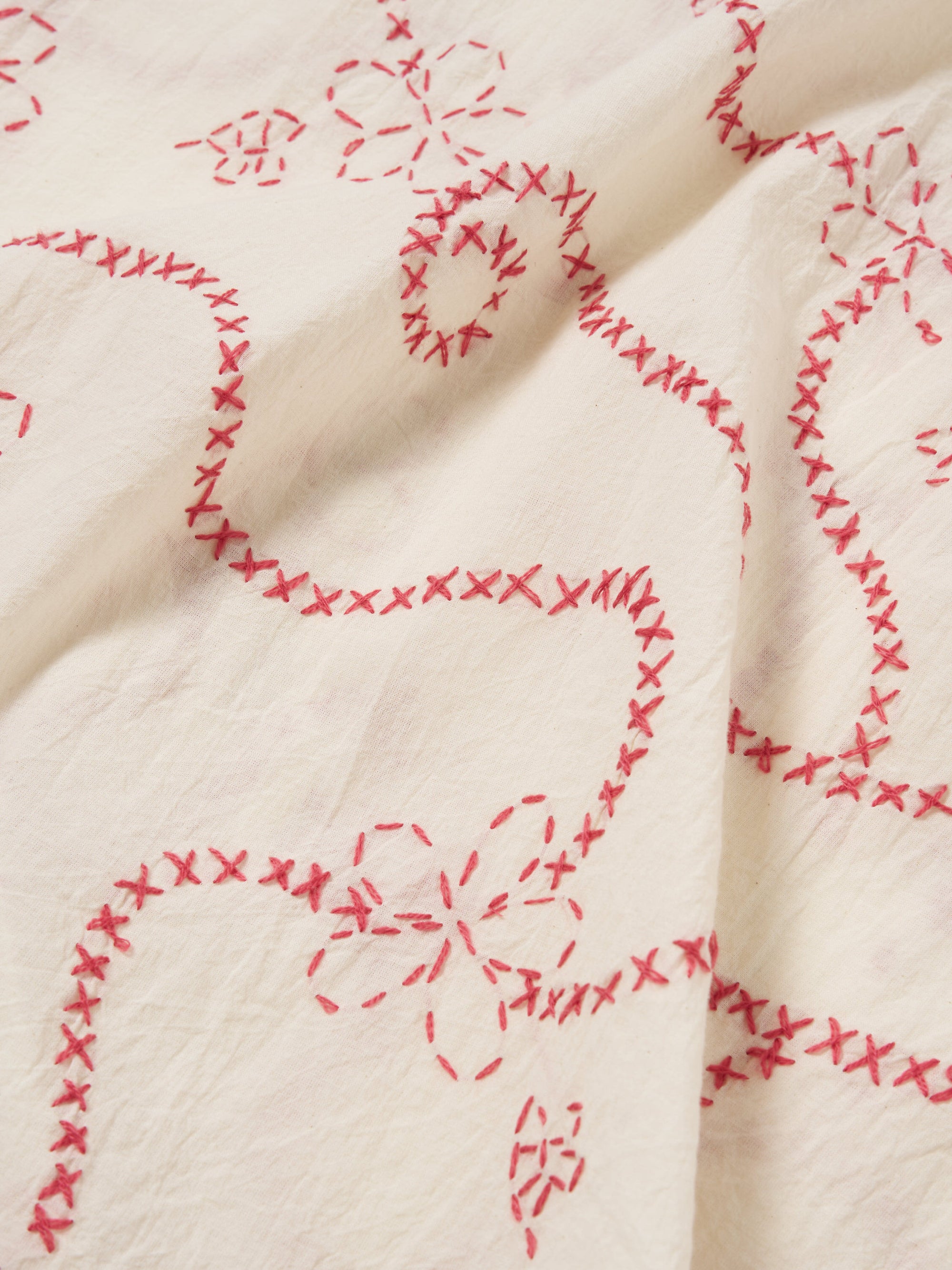 Ecru Terracotta Kantha Cotton Camp Shirt