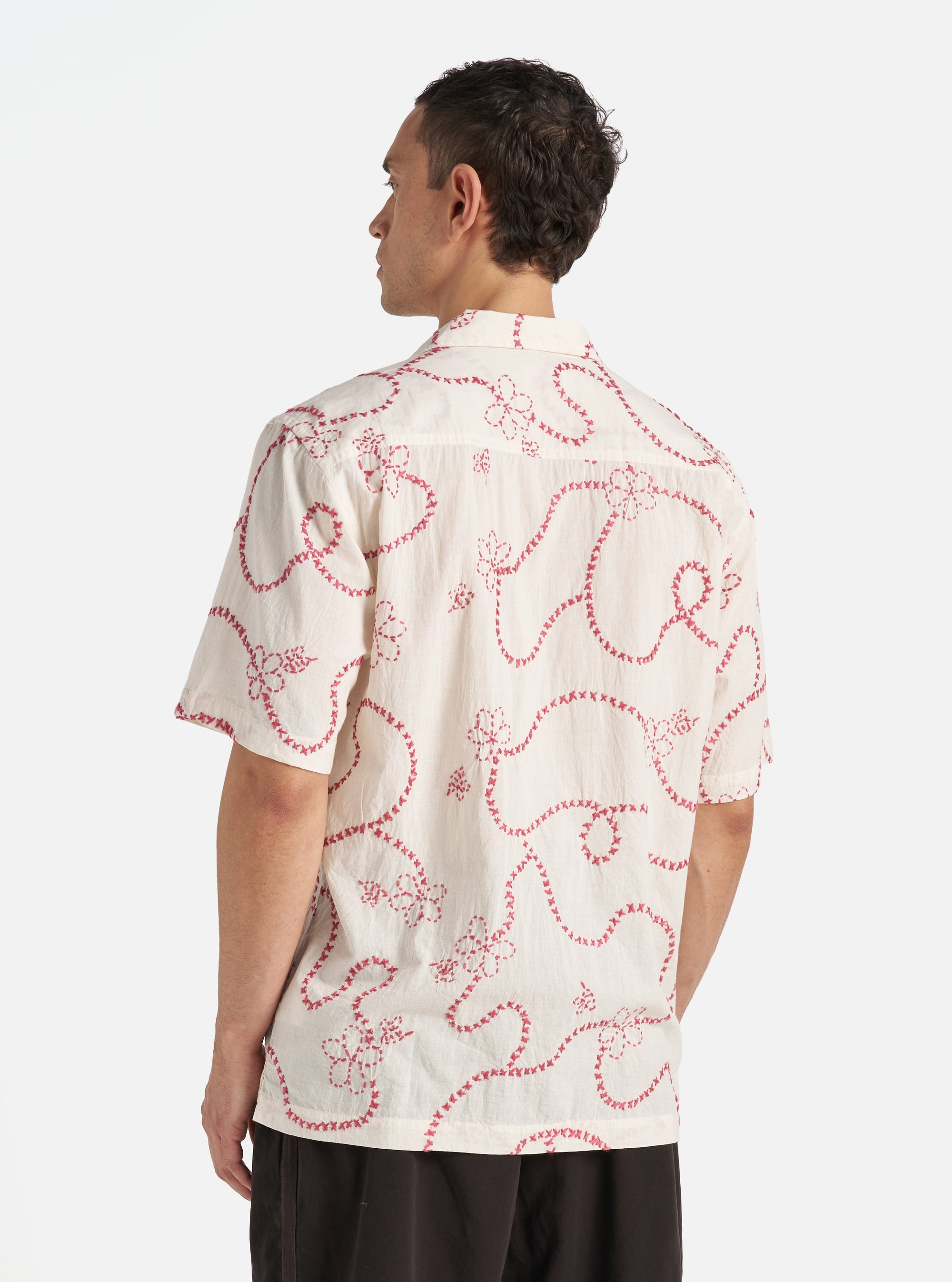 Ecru Terracotta Kantha Cotton Camp Shirt