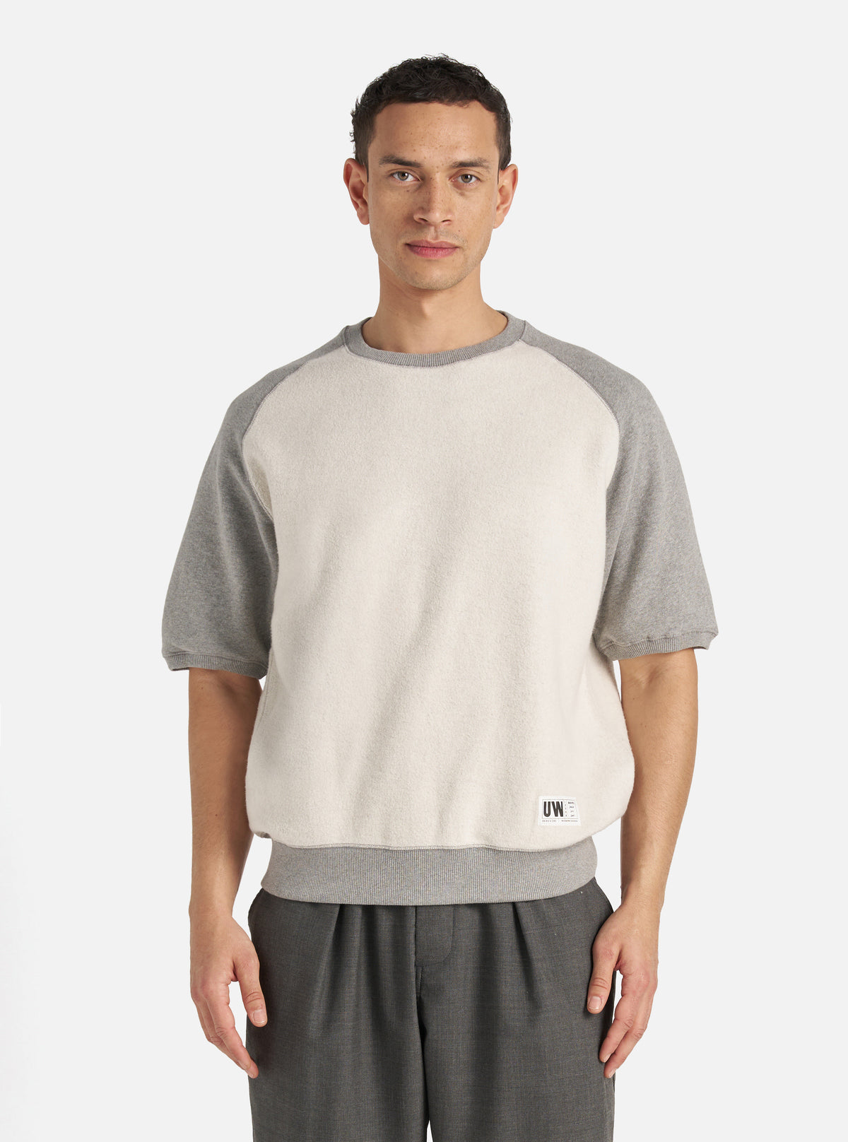 Grey Marl Brush Back Sweat Short Sleeve Crew