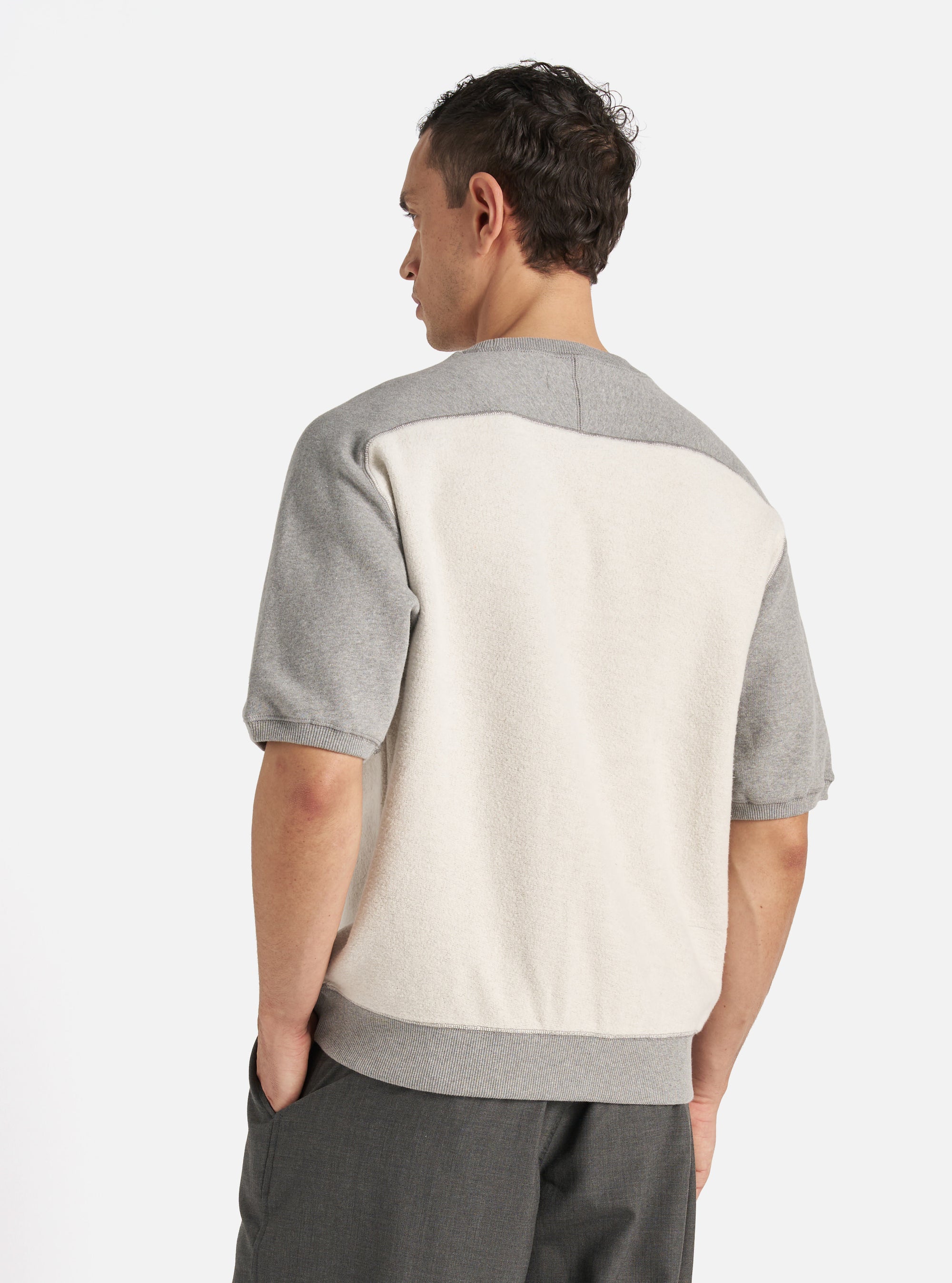 Grey Marl Brush Back Sweat Short Sleeve Crew