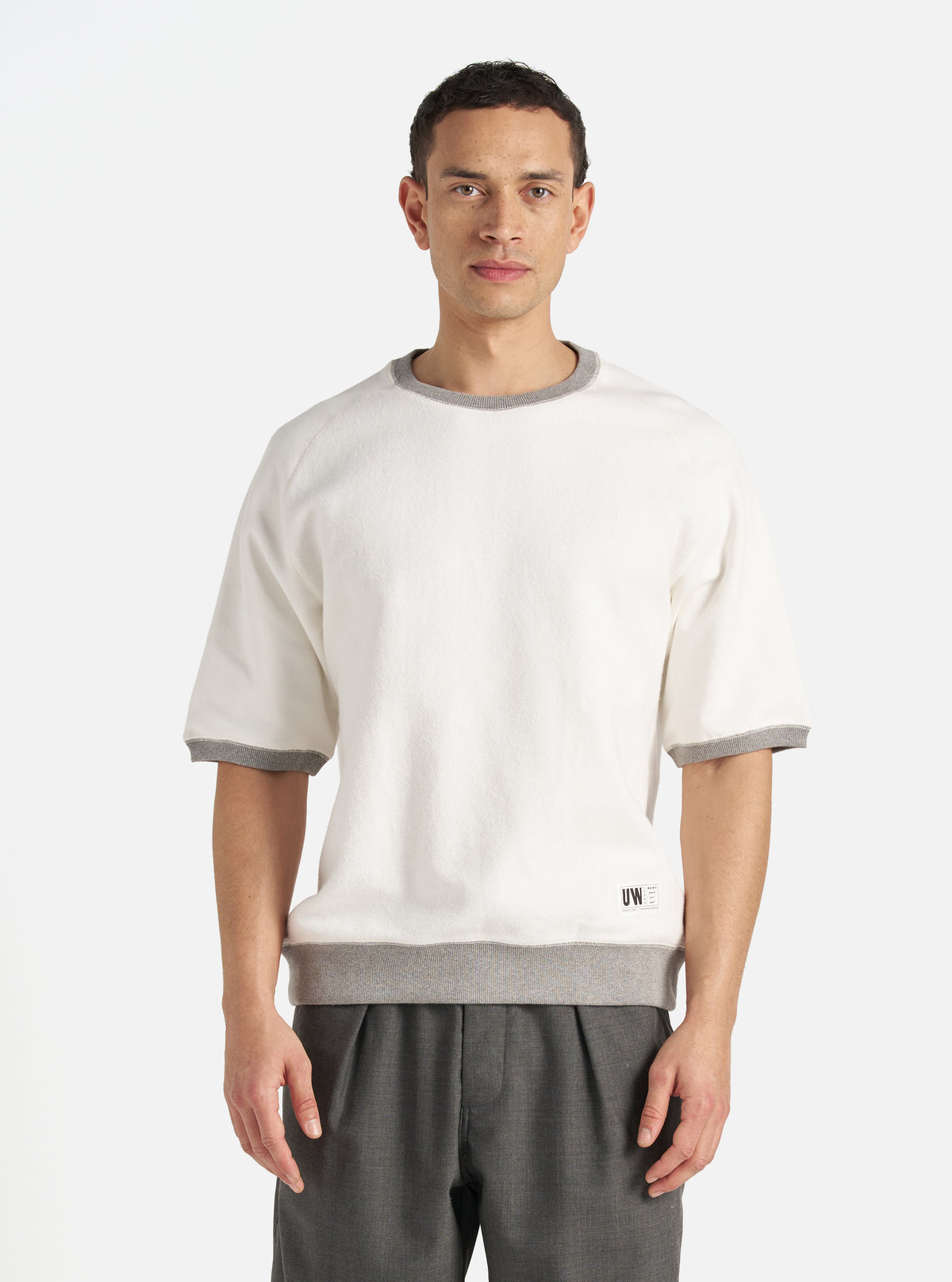 Ecru Brush Back Sweat Short Sleeve Crew