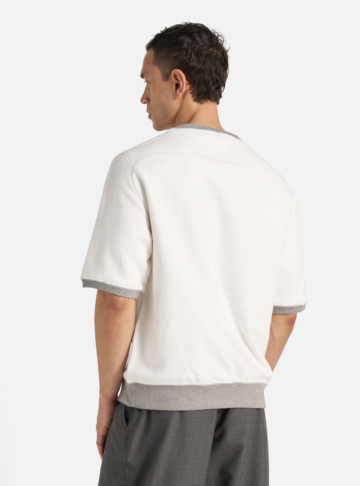 Ecru Brush Back Sweat Short Sleeve Crew
