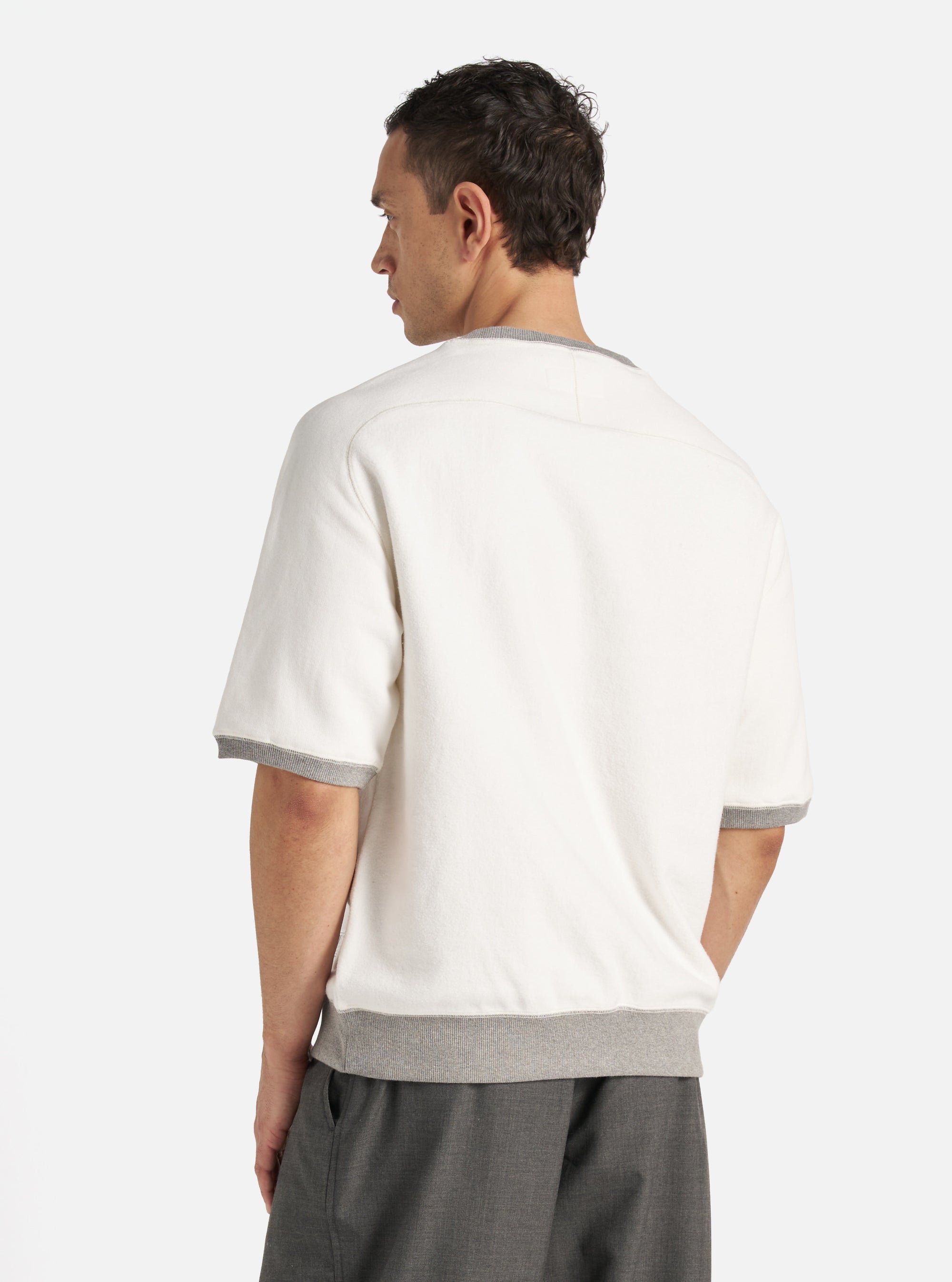 Ecru Brush Back Sweat Short Sleeve Crew