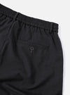 Close-up of the Charcoal Tropical Suiting Oxford Pant, showcasing the elastic waistband, back pocket with button, and the fabric's texture against a clean white background.