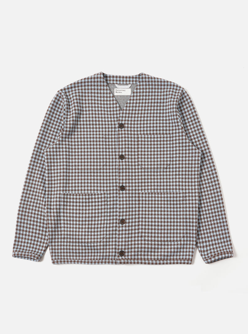 Brown/Sky Gingham Cotton Cardigan