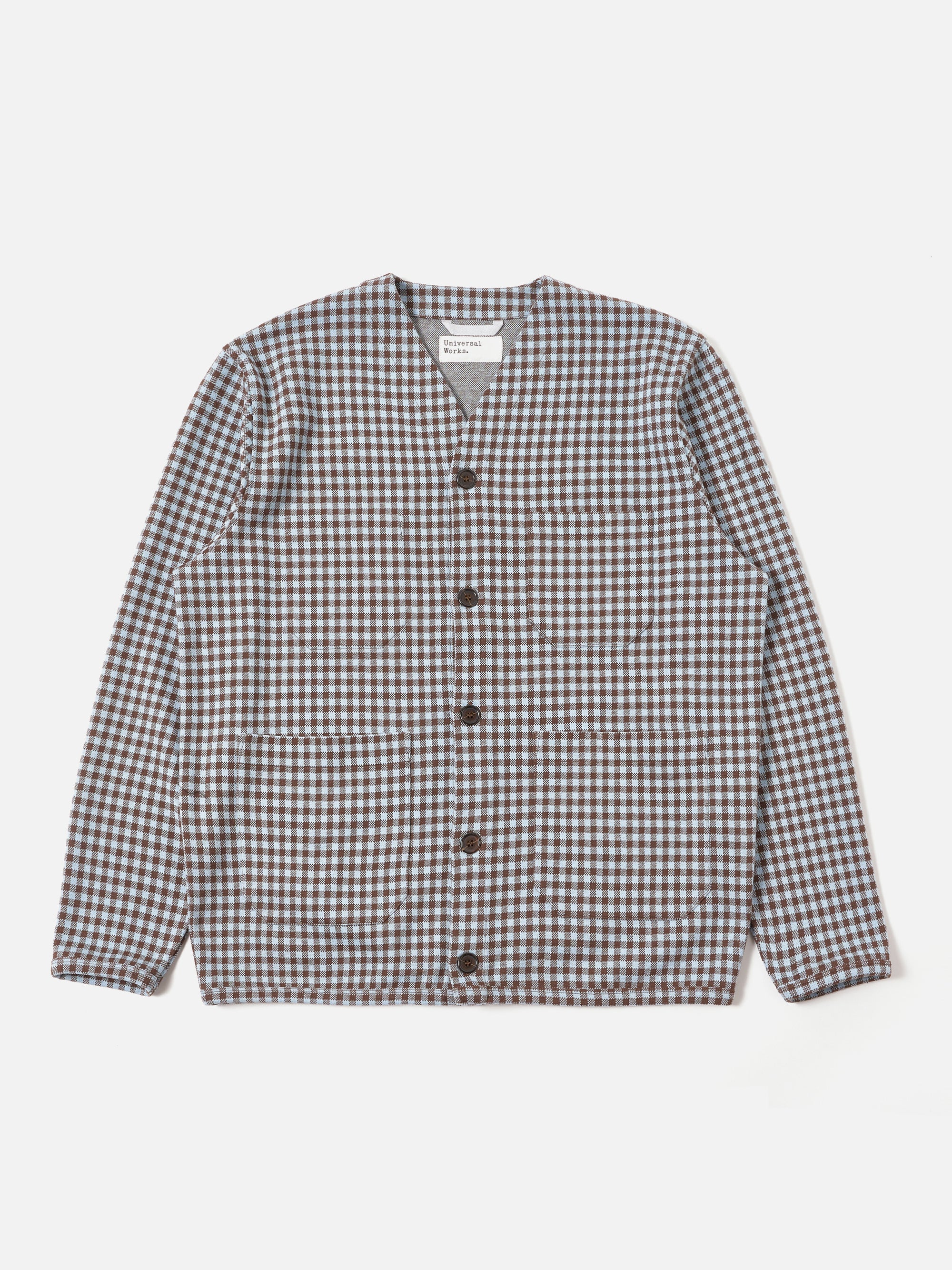 Brown/Sky Gingham Cotton Cardigan