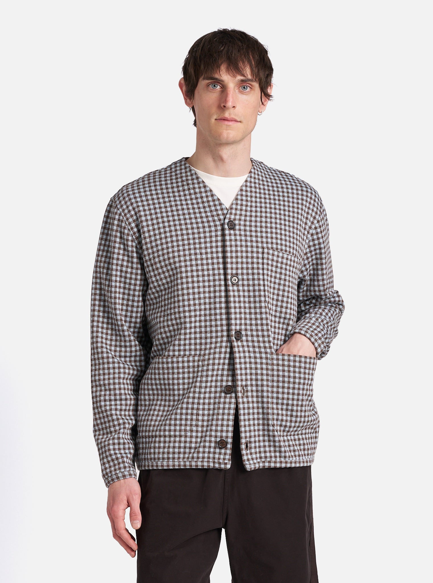 Brown/Sky Gingham Cotton Cardigan