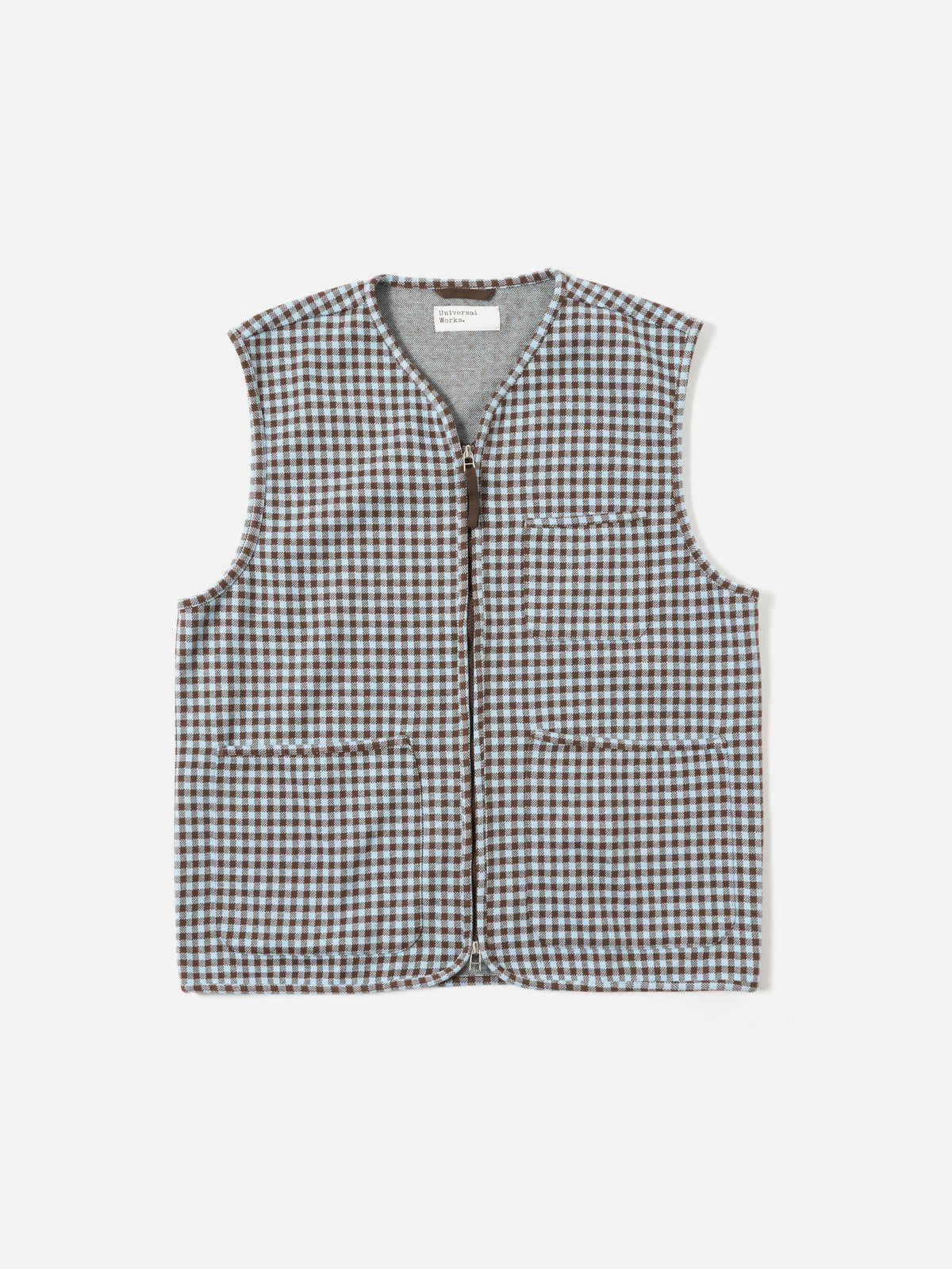 Brown/Sky Gingham Cotton Zip Gilet