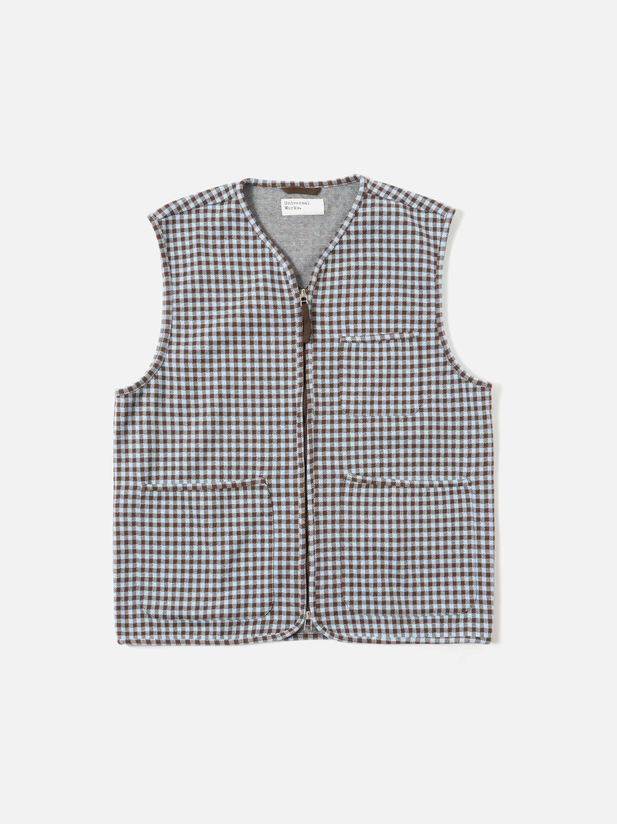 Brown/Sky Gingham Cotton Zip Gilet