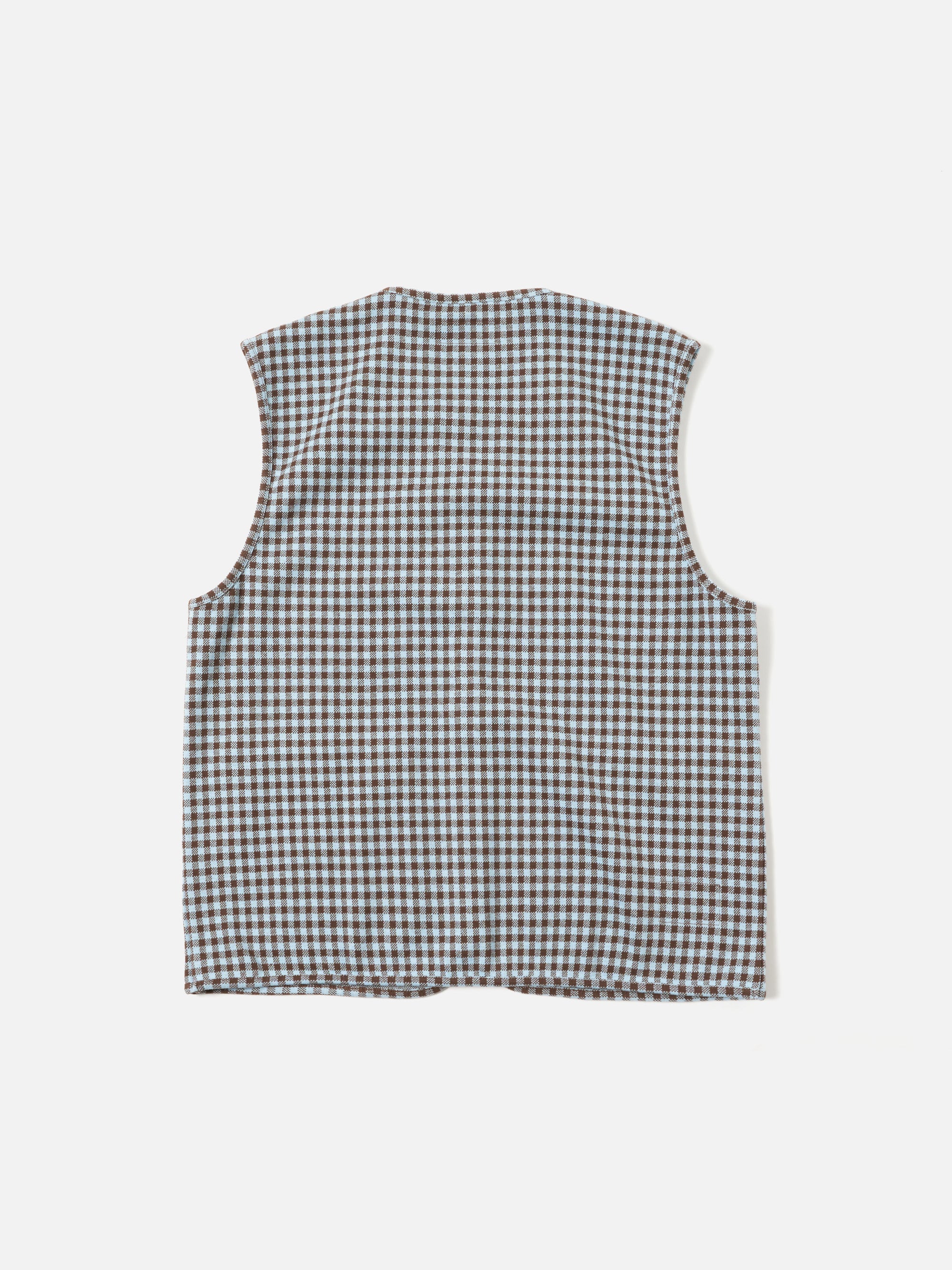 Brown/Sky Gingham Cotton Zip Gilet