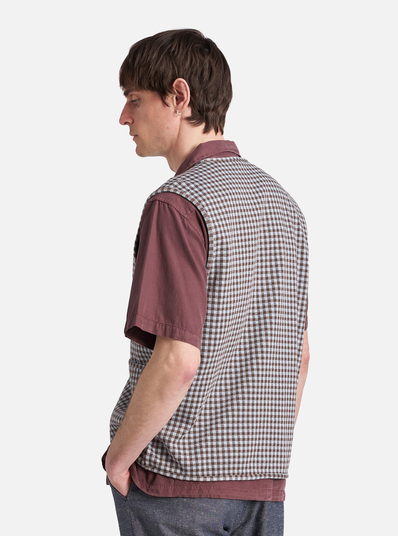 Brown/Sky Gingham Cotton Zip Gilet