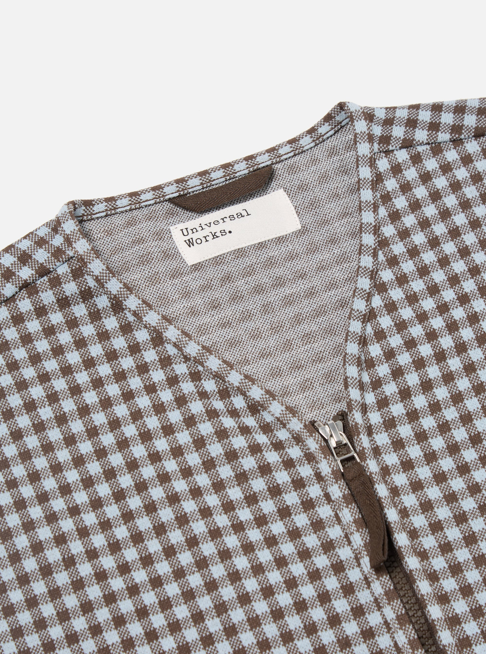 Brown/Sky Gingham Cotton Zip Gilet