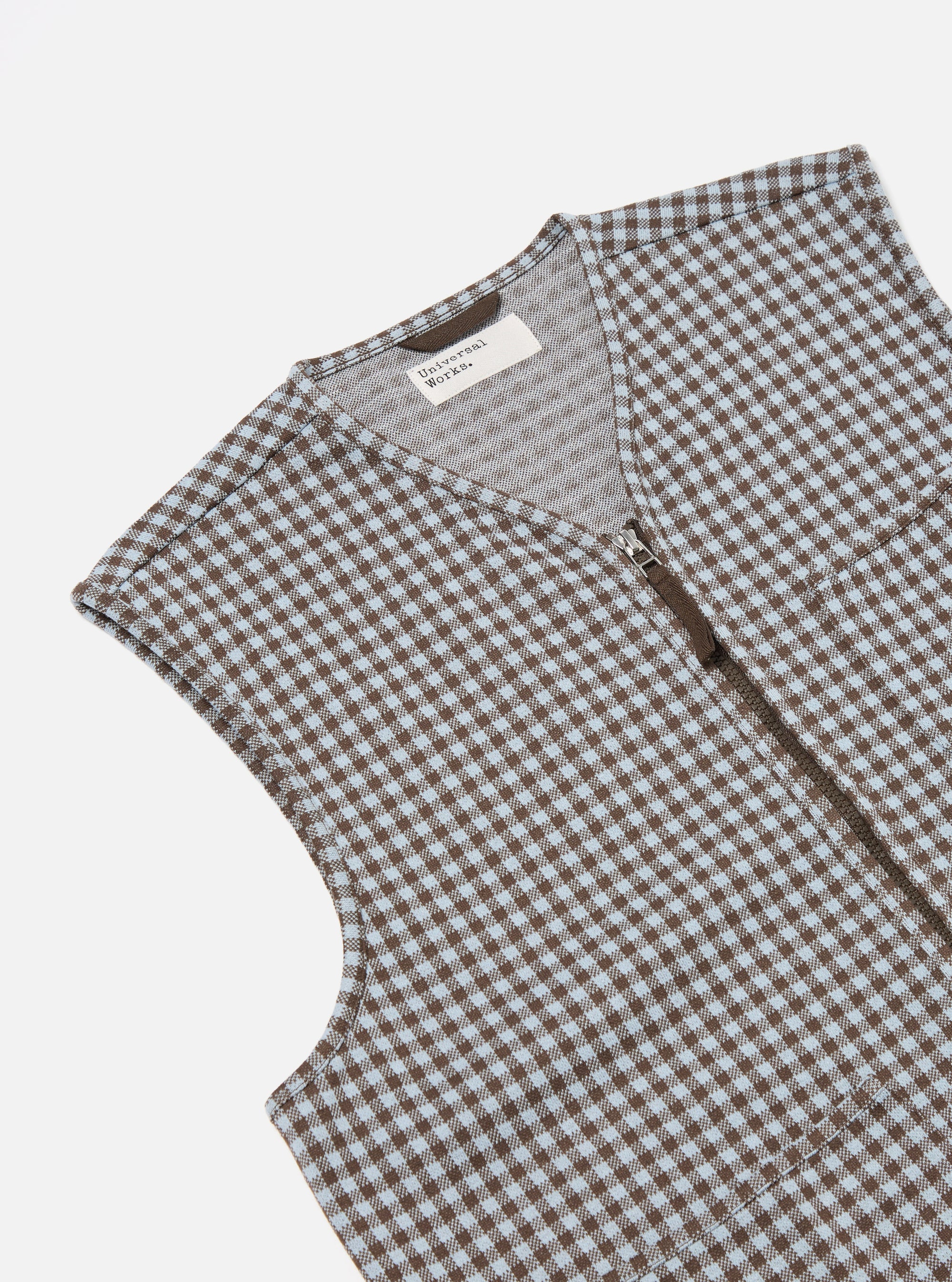 Brown/Sky Gingham Cotton Zip Gilet