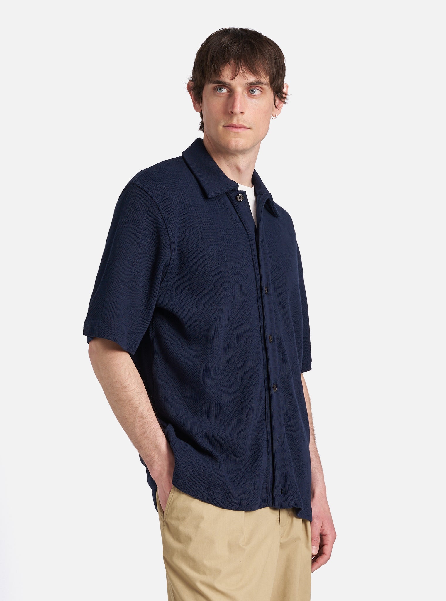 Bright Navy Fantasy Checkerboard Button Through Polo