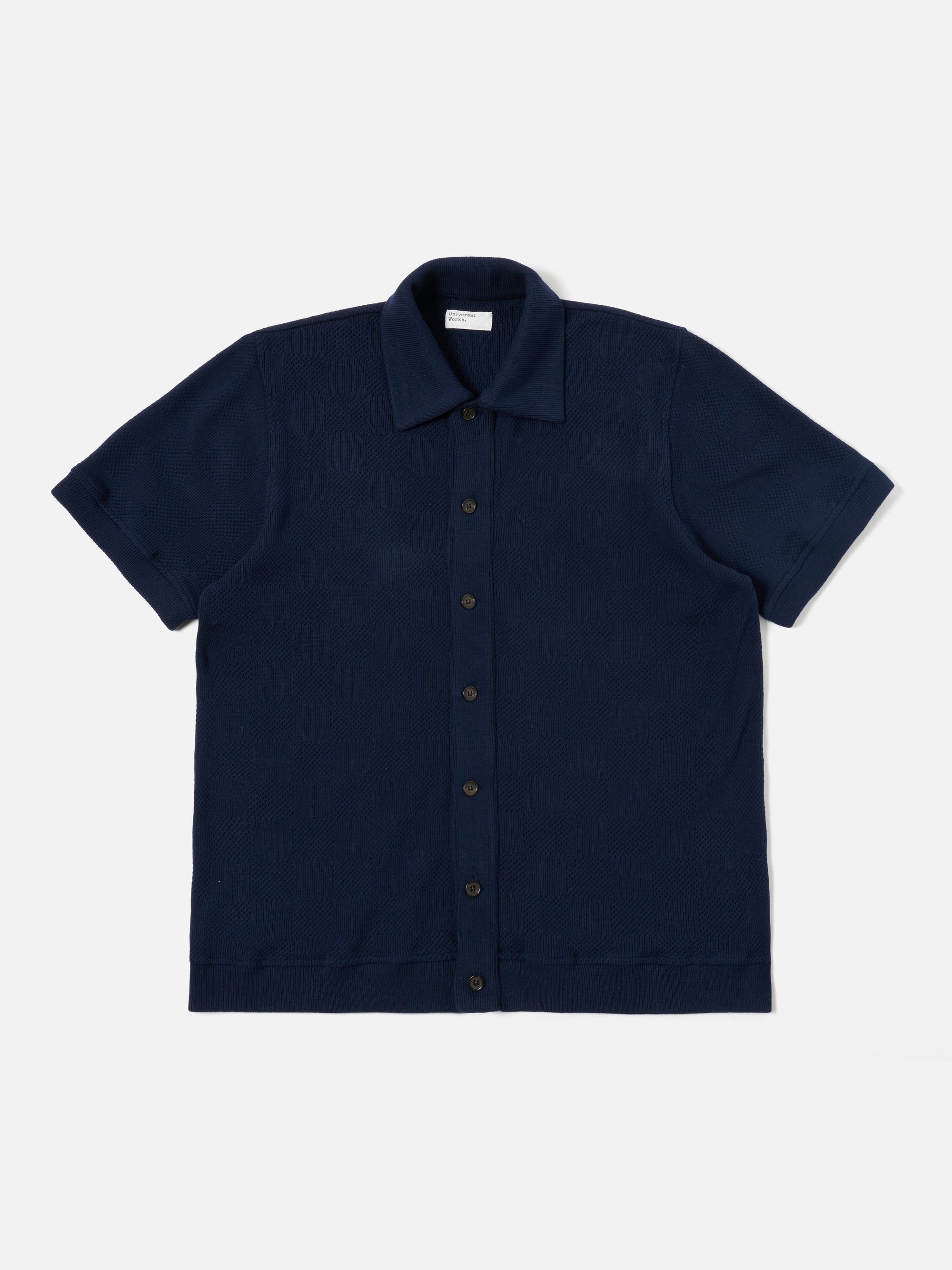 Bright Navy Fantasy Checkerboard Button Through Polo