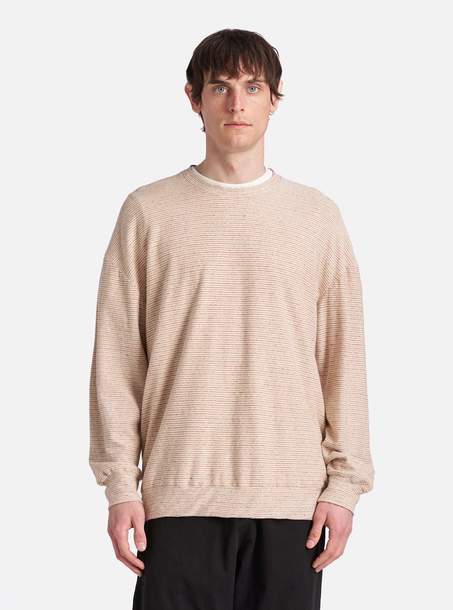 Ecru Stripe Lincot Jersey Loose Sweatshirt
