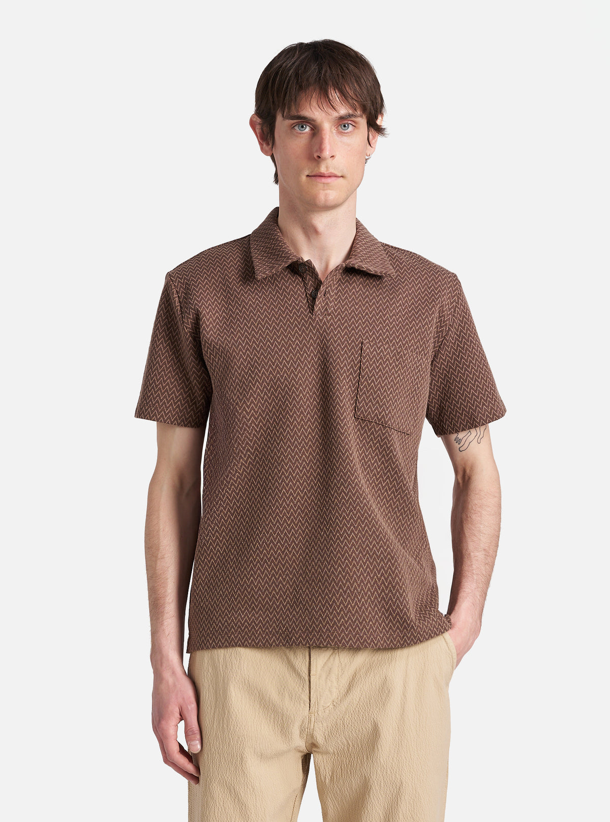 Brown Zig Zag Jersey Newlyn Polo