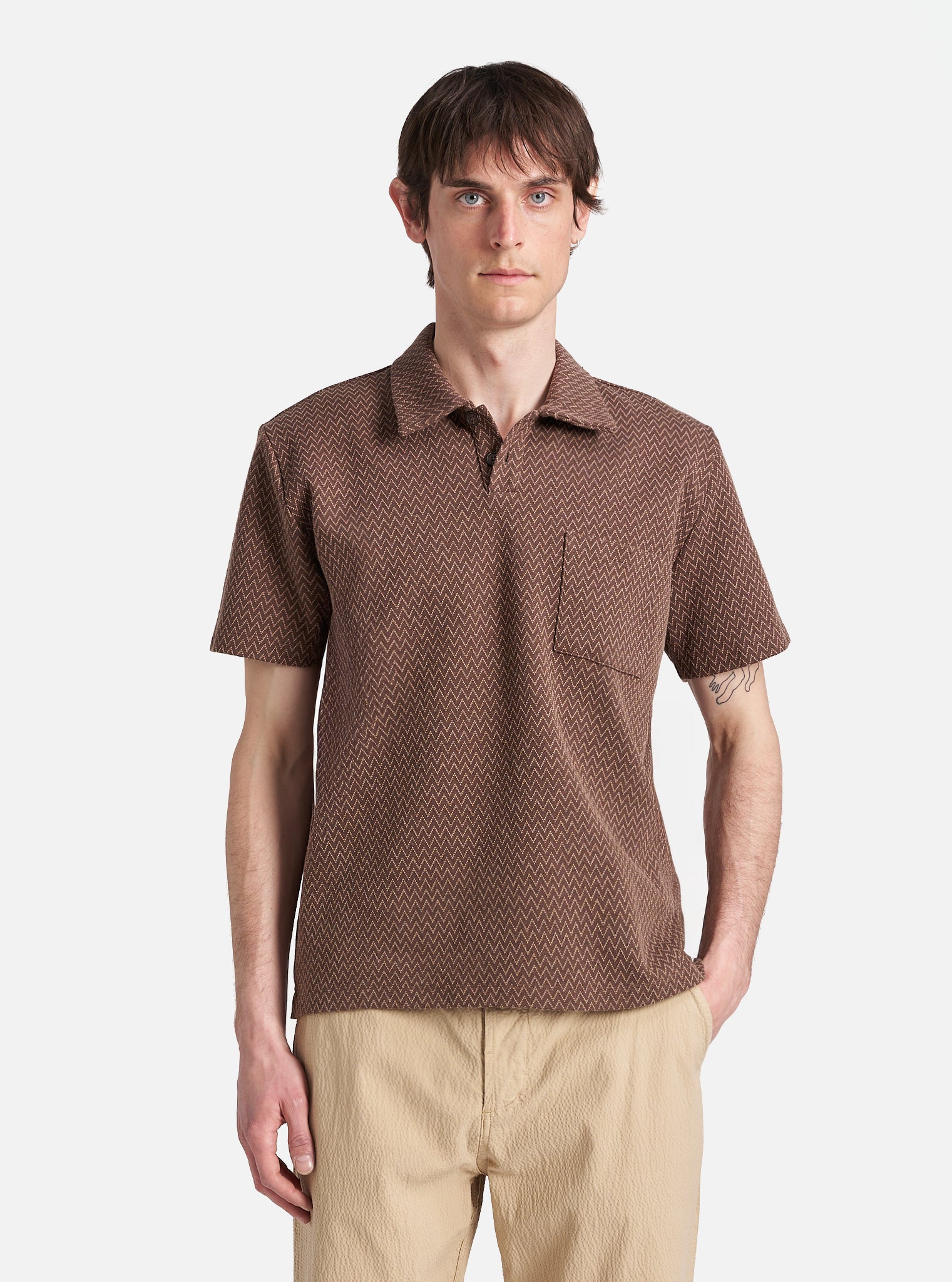 Brown Zig Zag Jersey Newlyn Polo