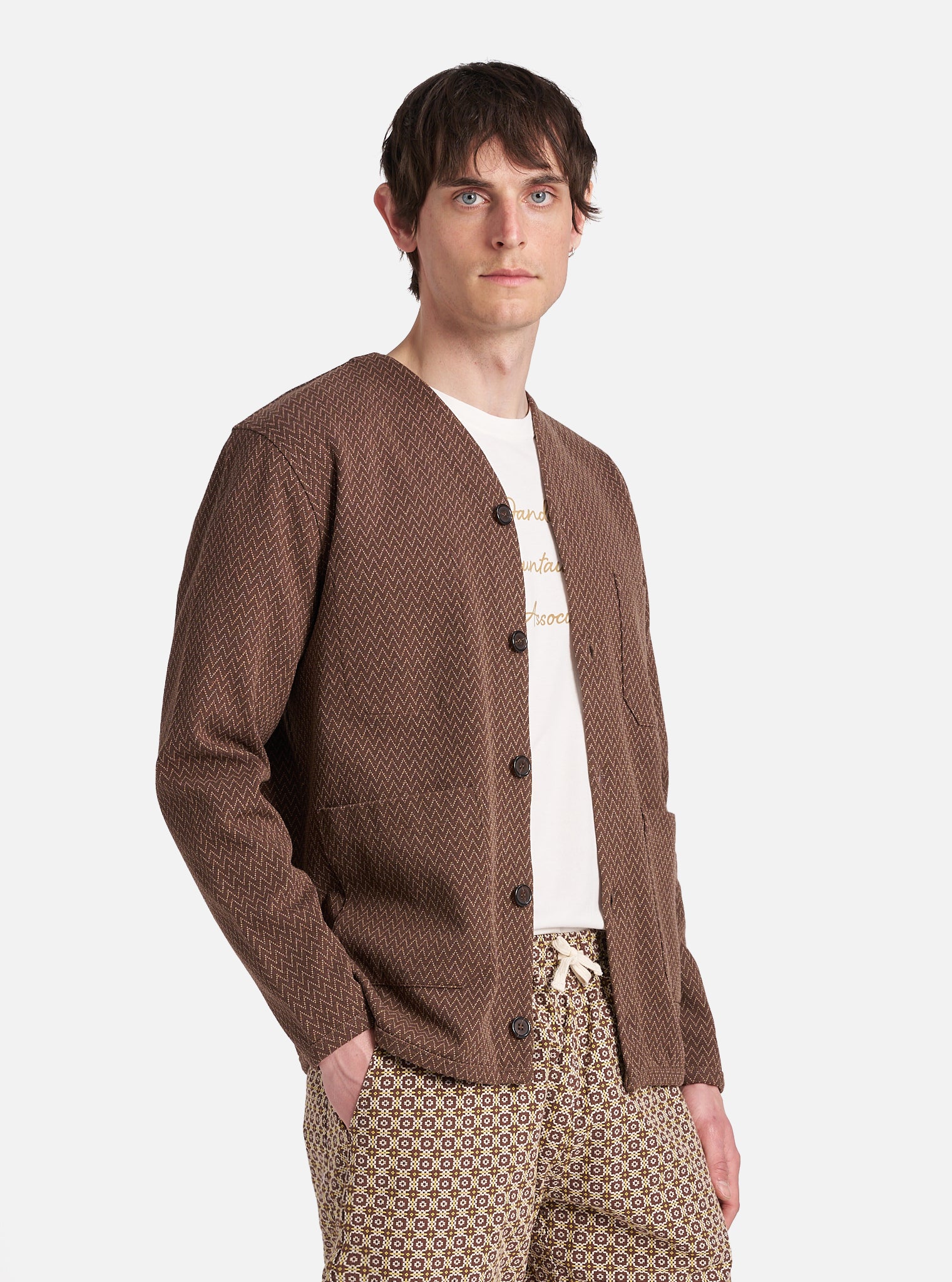 Brown Zig Zag Jersey Cardigan