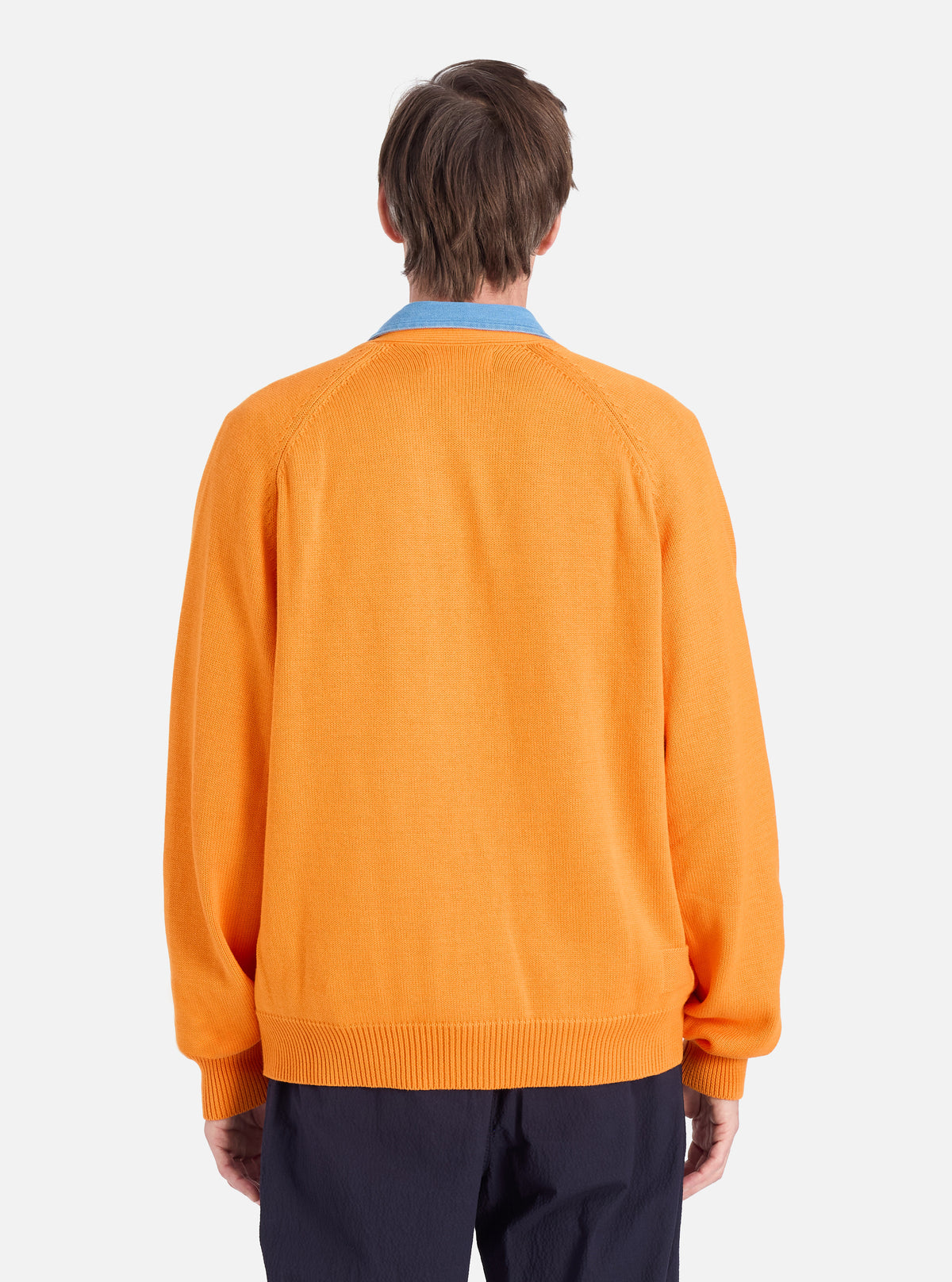 Orange Cotton Knit Pocket David Cardigan