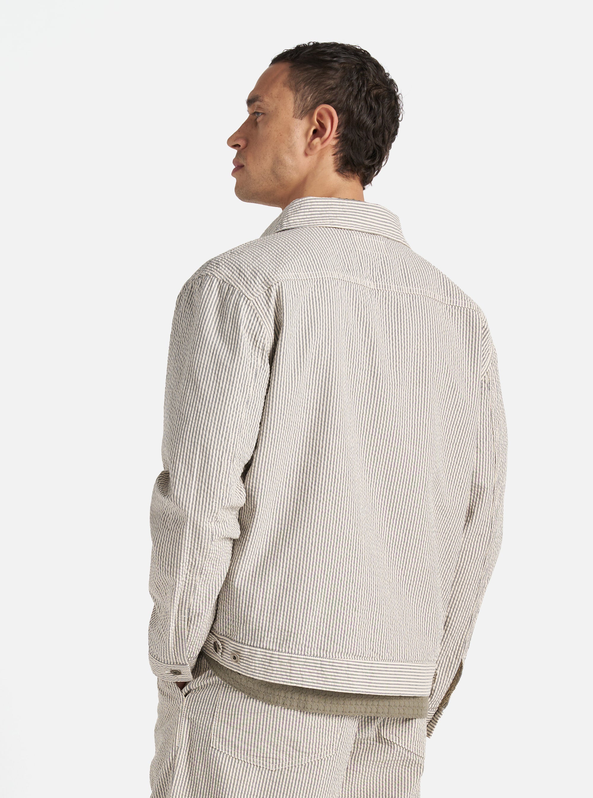 Grey Derby Stripe Trucker Jacket