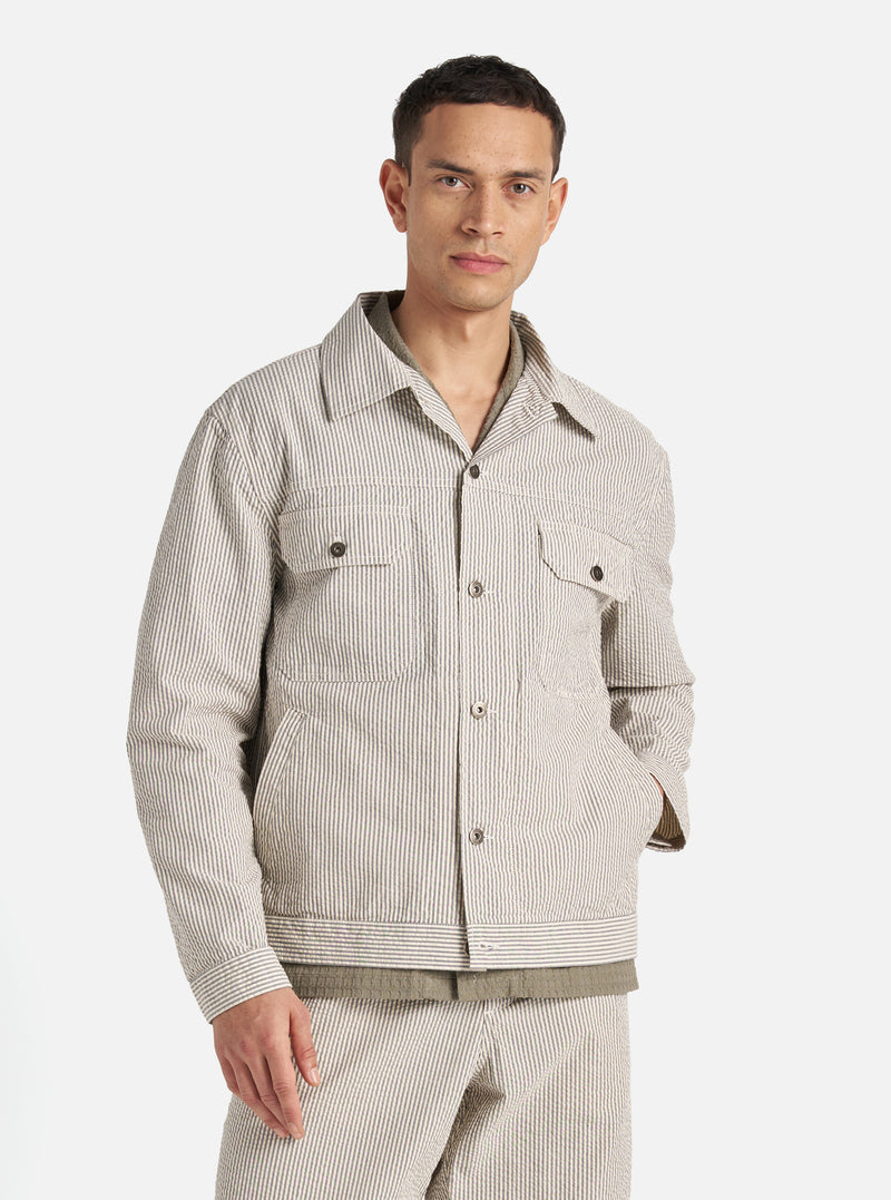 Grey Derby Stripe Trucker Jacket