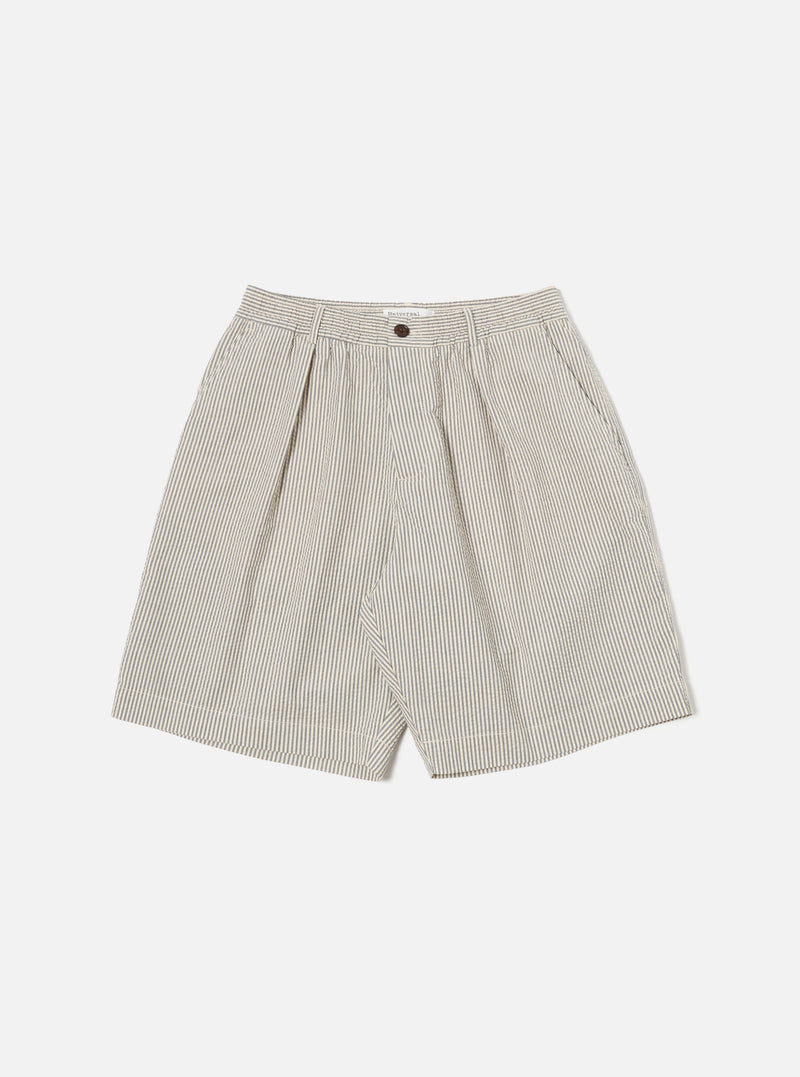 Grey Derby Stripe Pleated Track Short