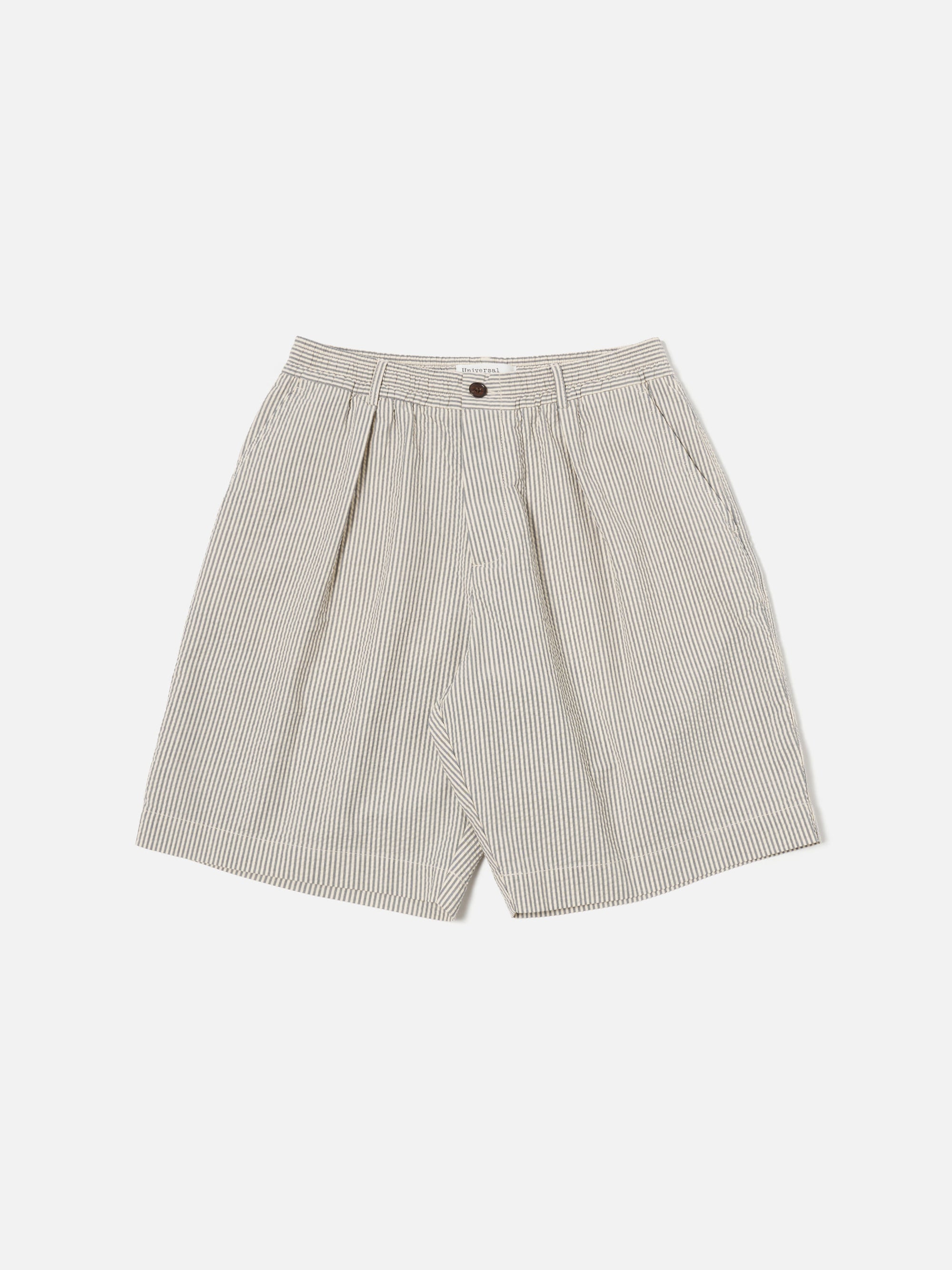 Grey Derby Stripe Pleated Track Short