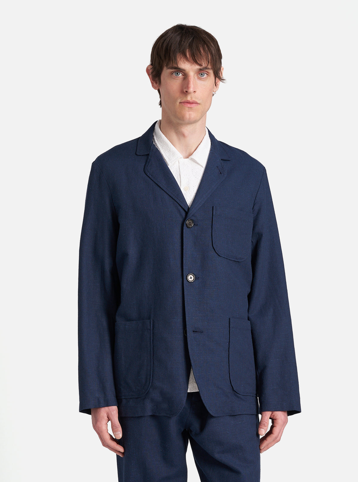 Navy Lord Cotton Linen Three Button Jacket