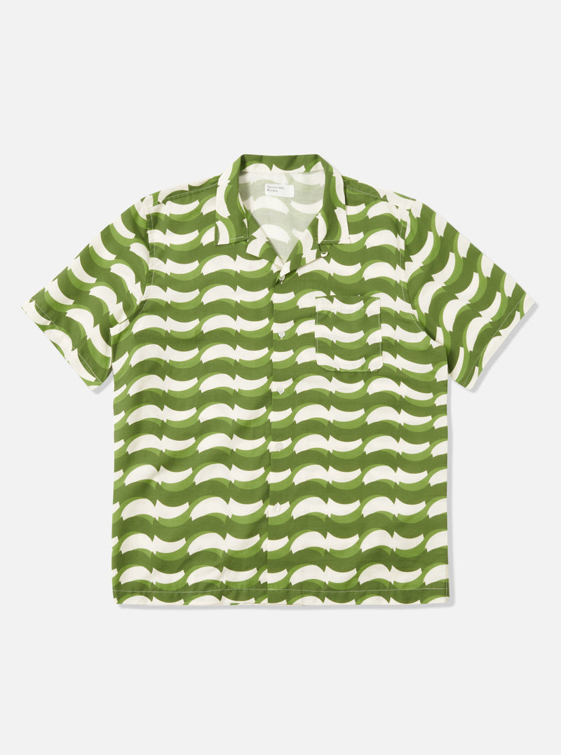 Green Geo Wave Print Cotton Road Shirt