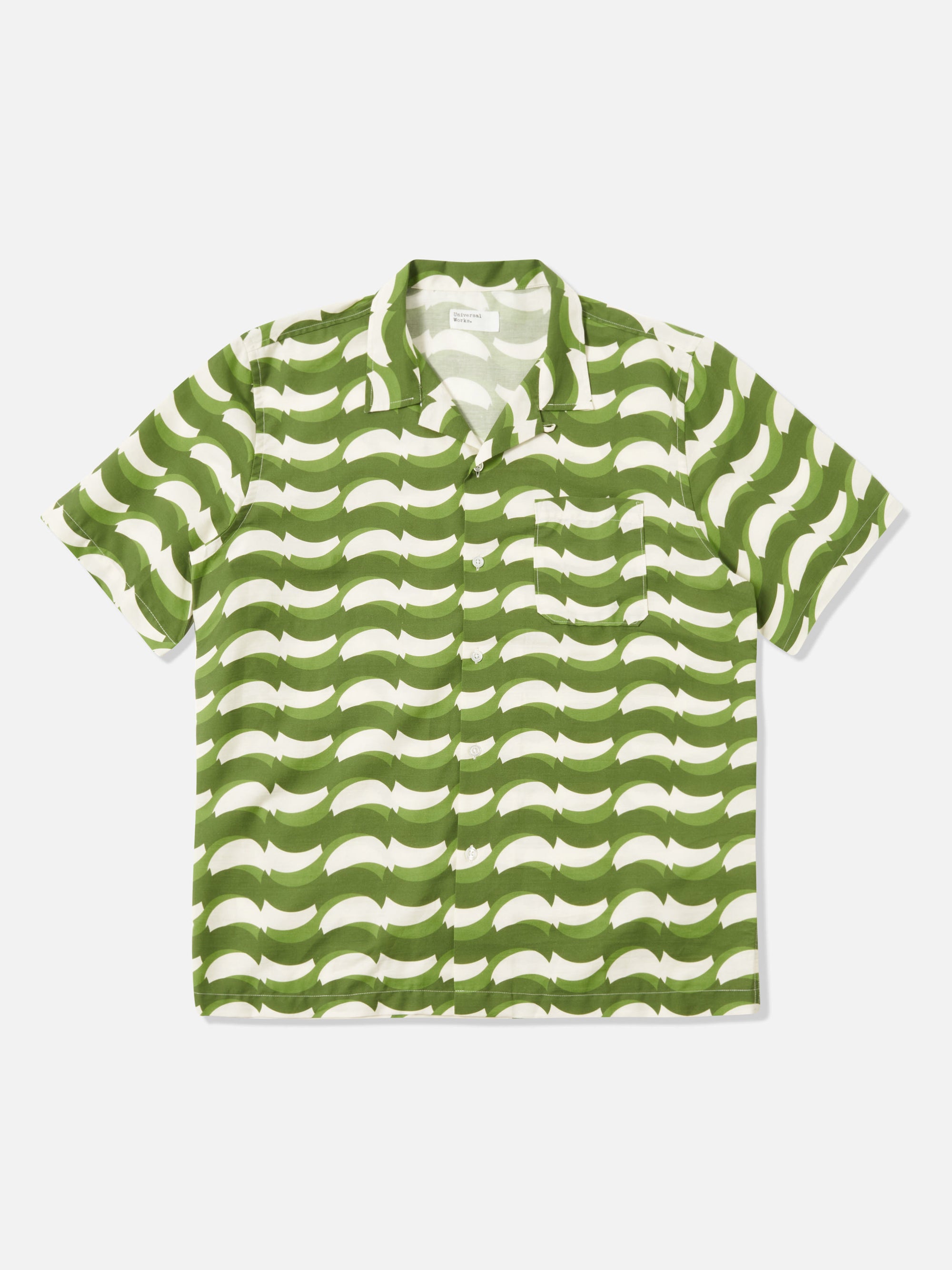Green Geo Wave Print Cotton Road Shirt